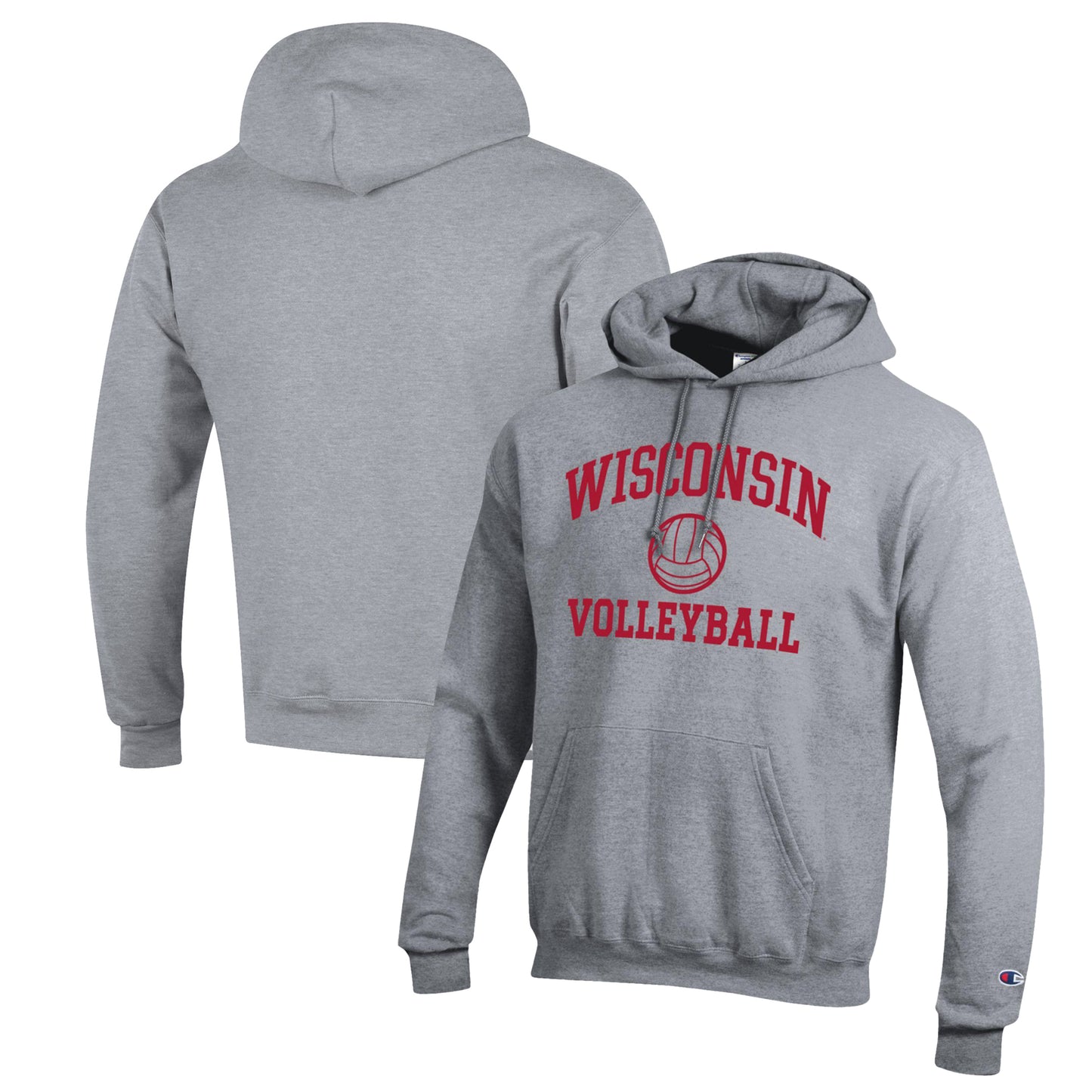Men's Champion Heather Gray Wisconsin Badgers Volleyball Icon Powerblend Pullover Hoodie