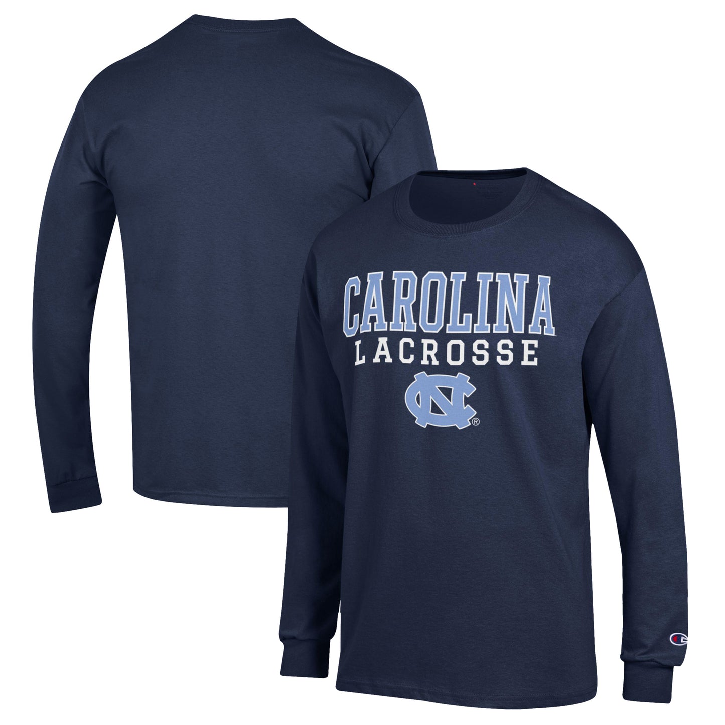 Men's Champion Navy North Carolina Tar Heels Stack Logo Lacrosse Powerblend Long Sleeve T-Shirt