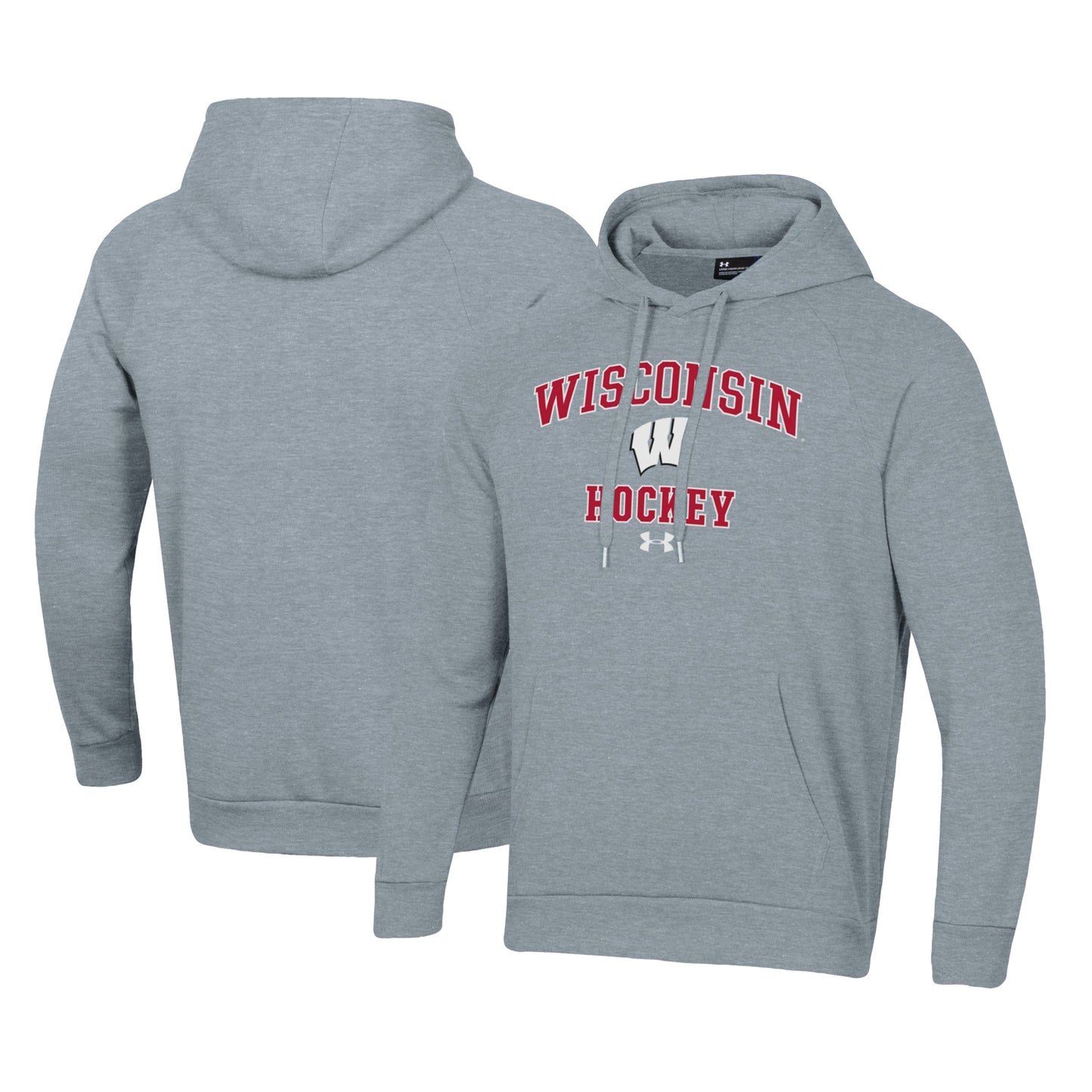 Men's Under Armour Gray Wisconsin Badgers Hockey All Day Arch Fleece Pullover Hoodie