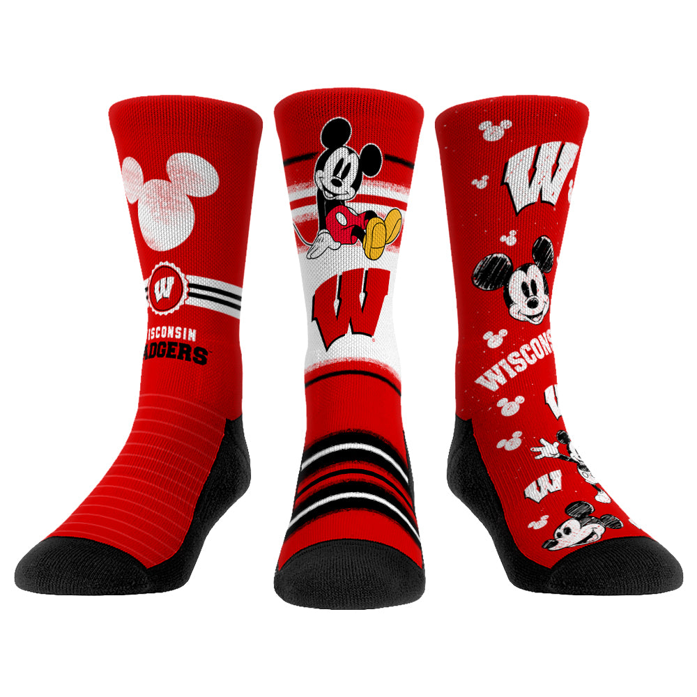 Unisex Rock Em Socks Wisconsin Badgers Disney Three-Pack Crew Socks