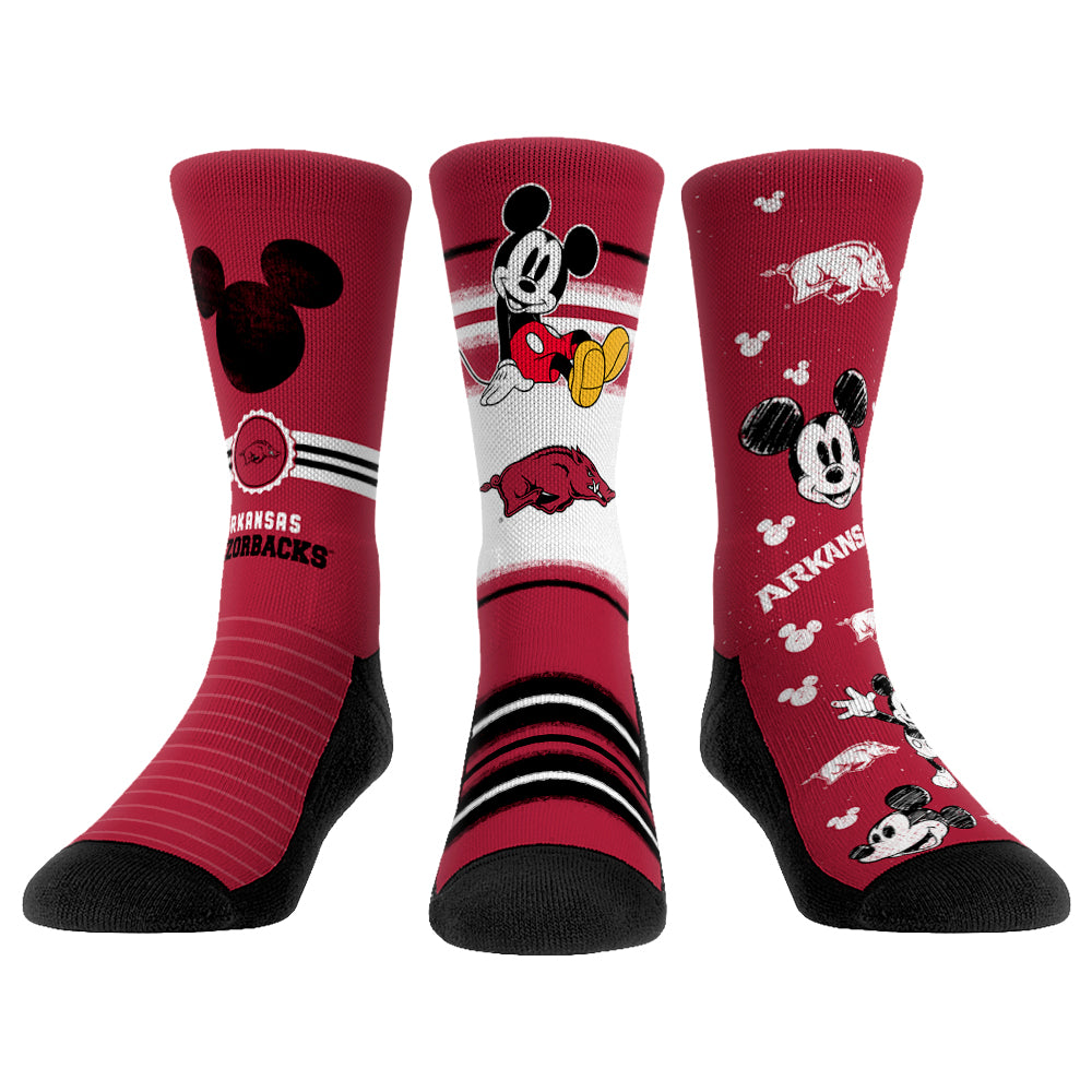 Youth Rock Em Socks Arkansas Razorbacks Logo Disney Three-Pack Crew Socks