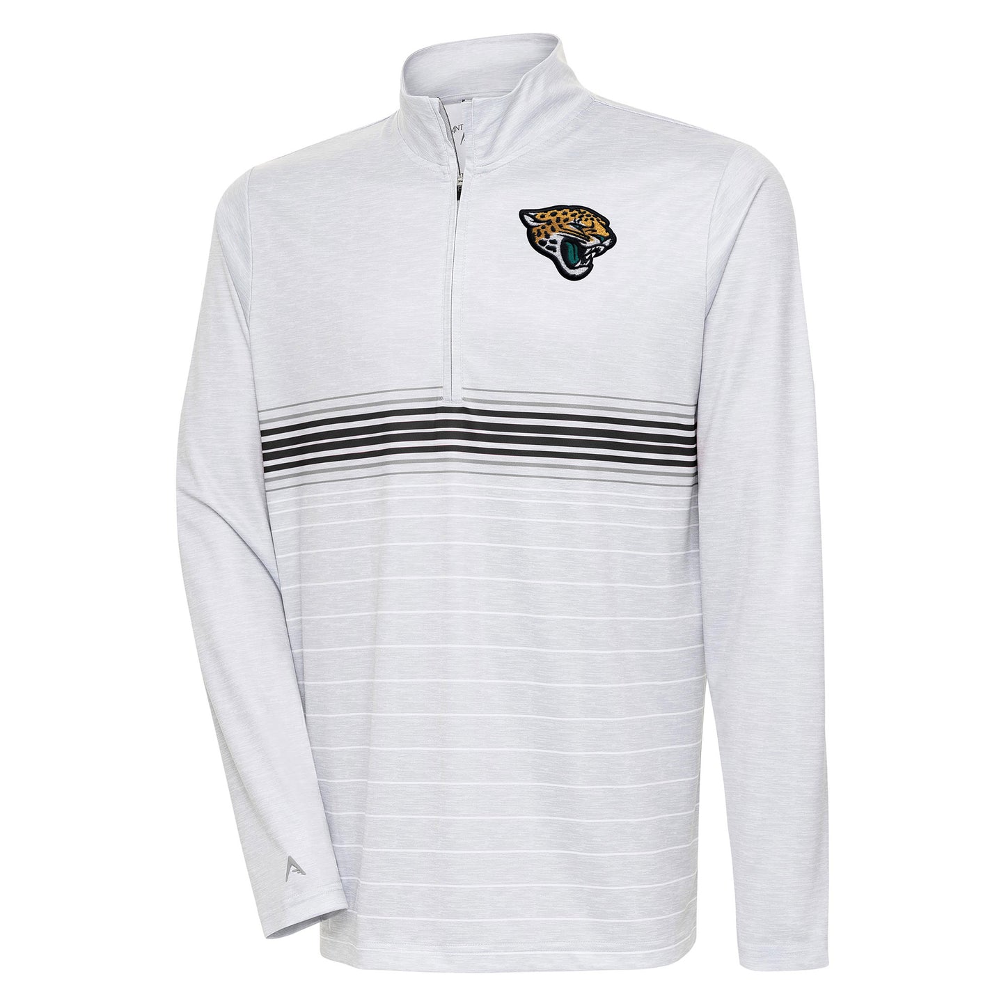 Men's Antigua Heather Gray/Black Jacksonville Jaguars Bullseye Quarter-Zip Pullover Top