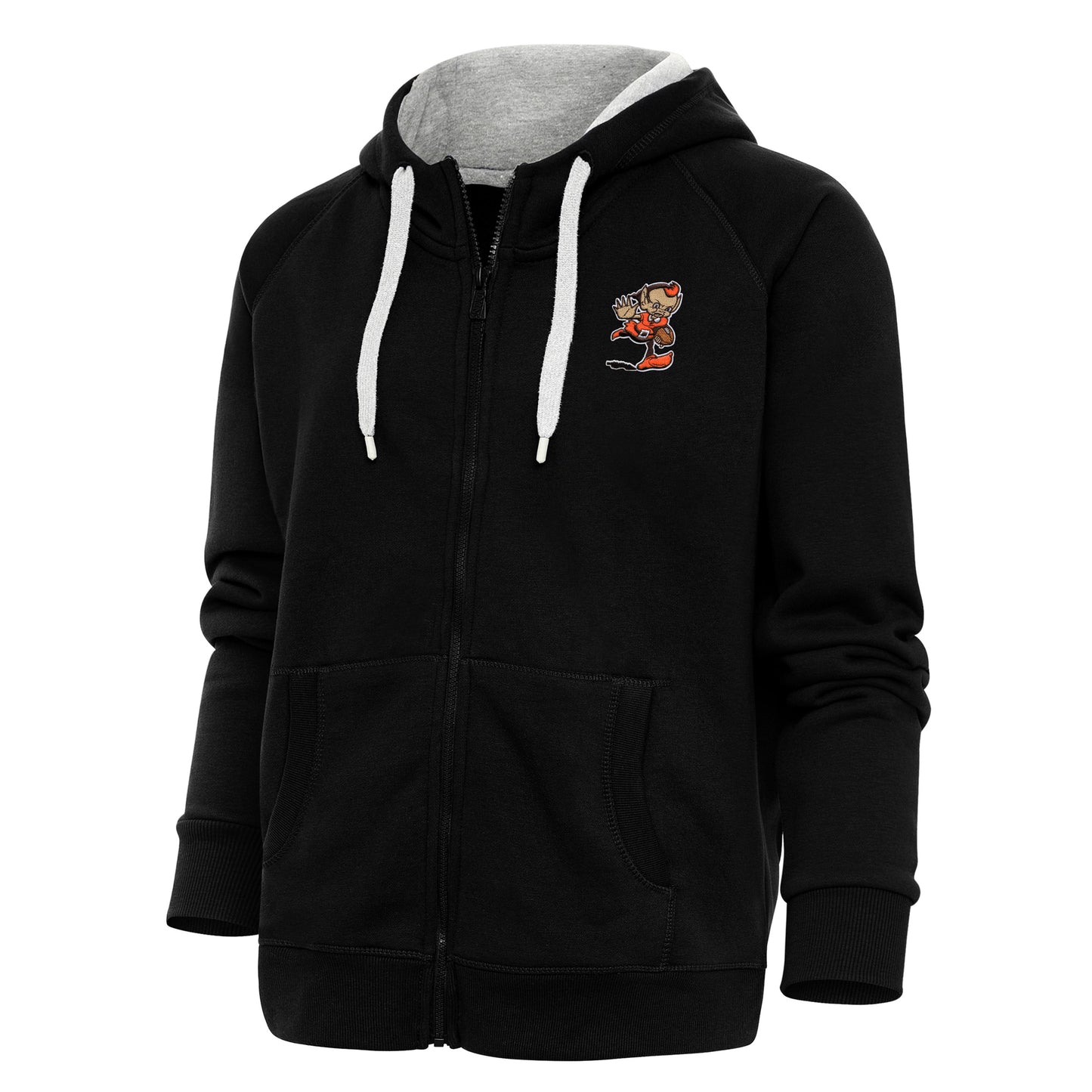 Women's Antigua Black Cleveland Browns Primary Team Logo Victory Full-Zip Hoodie