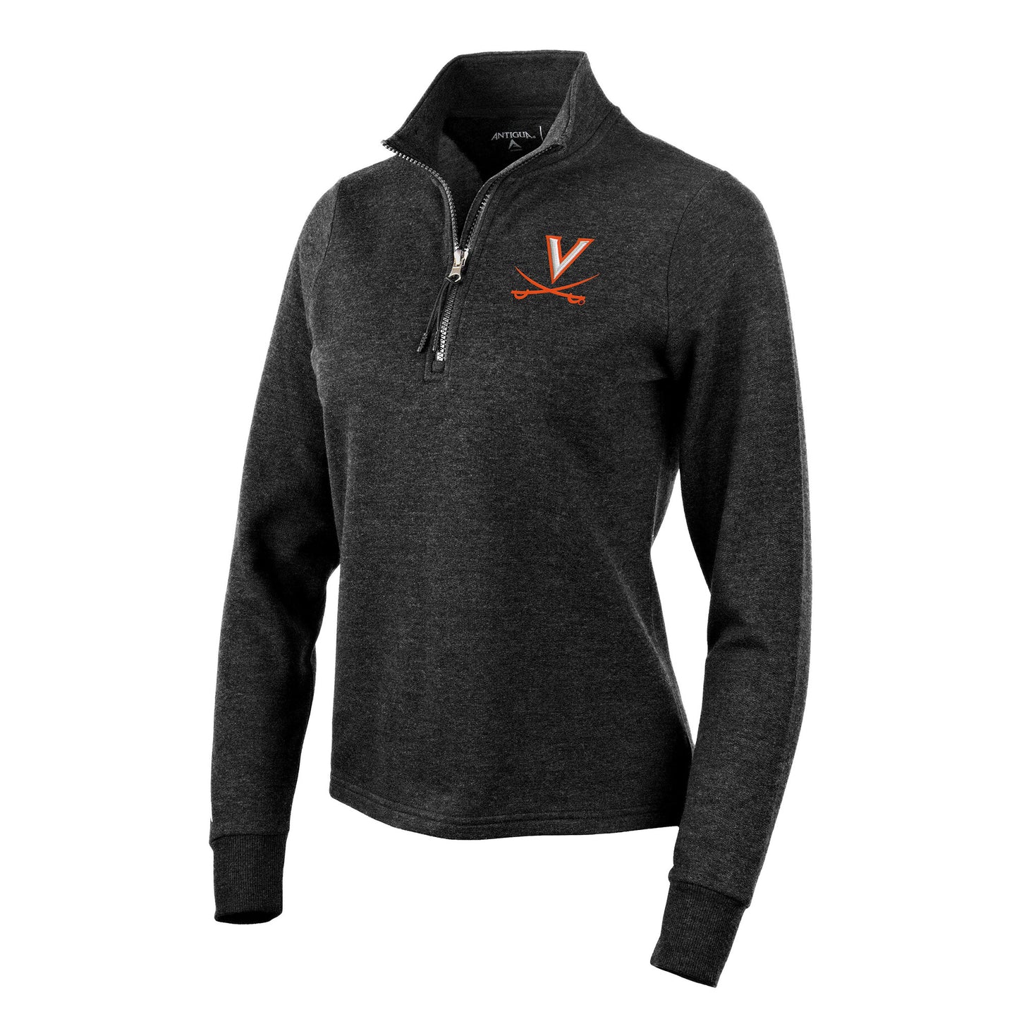 Women's Antigua Heather Black Virginia Cavaliers Action Quarter-Zip Pullover Sweatshirt