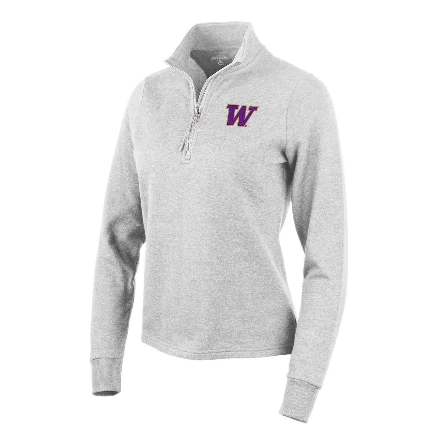 Women's Antigua Heather Gray Washington Huskies Action Quarter-Zip Pullover Sweatshirt