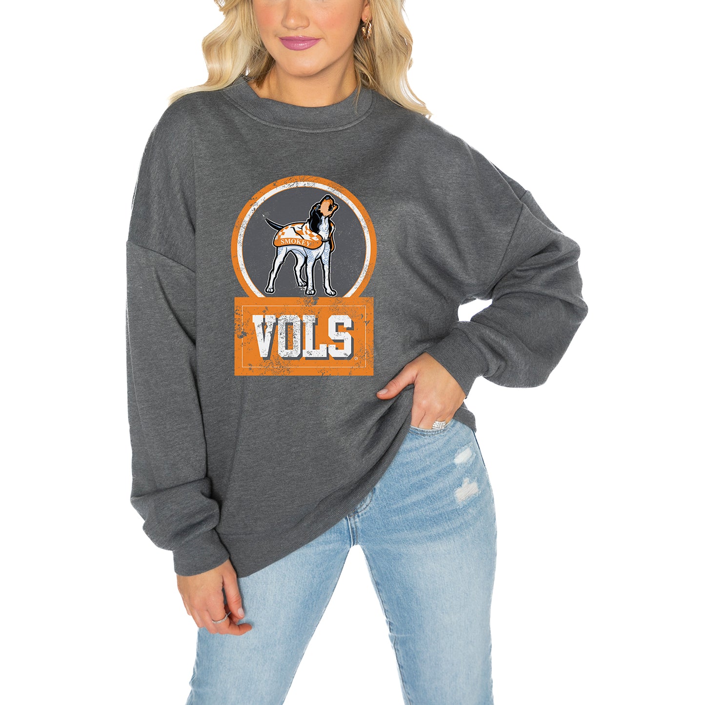 Women's Gameday Couture Charcoal Tennessee Volunteers Drop Shoulder Fleece Drop Pullover Sweatshirt