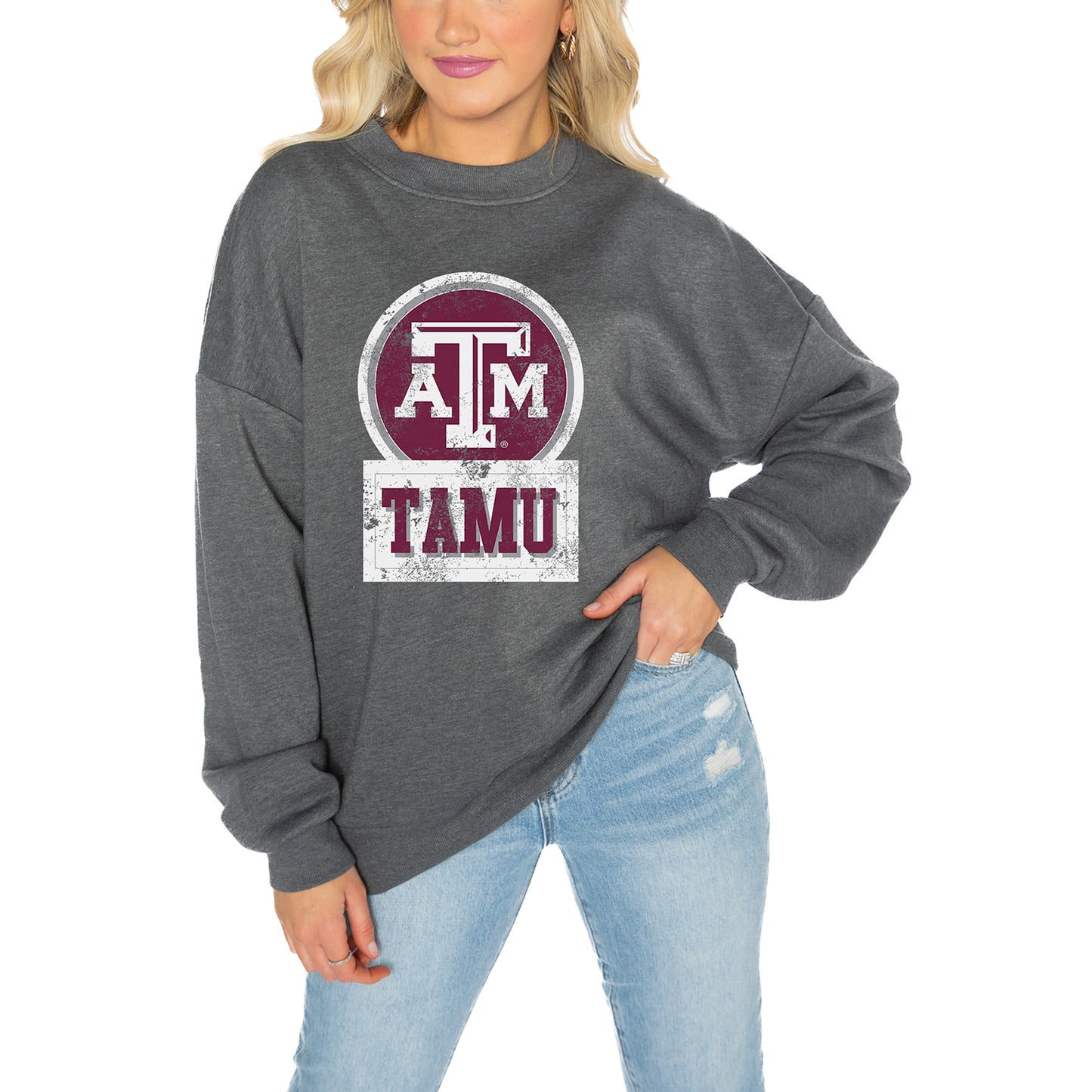 Women's Gameday Couture Charcoal Texas A&M Aggies Drop Shoulder Fleece Drop Pullover Sweatshirt