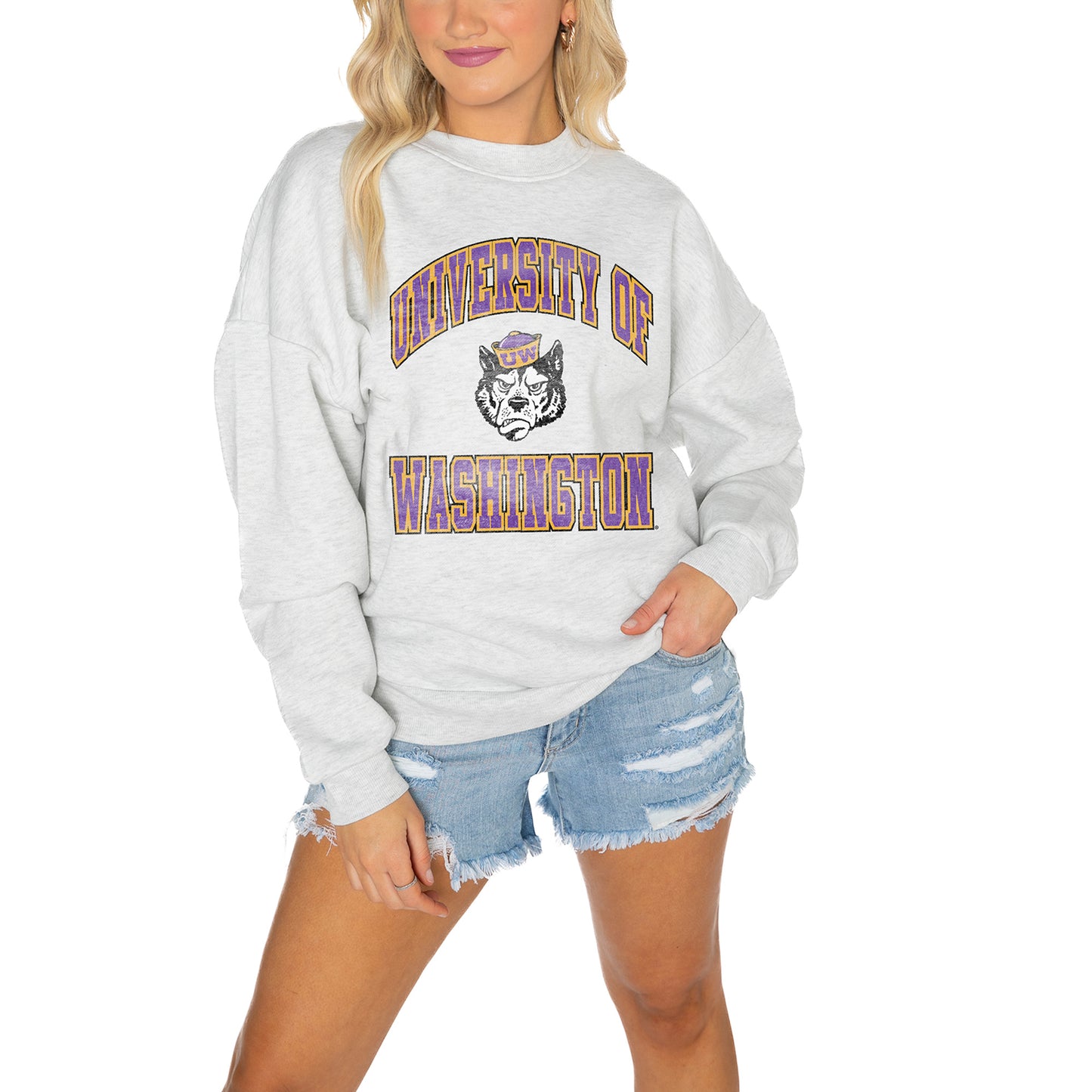 Women's Gameday Couture Gray Washington Huskies Drop Shoulder Fleece Drop Pullover Sweatshirt