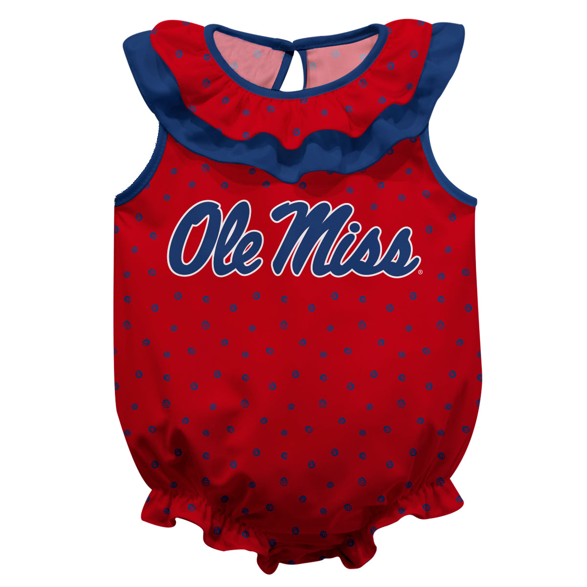 Girls Infant Red Ole Miss Rebels Sleeveless Swirls Ruffle Bodysuit