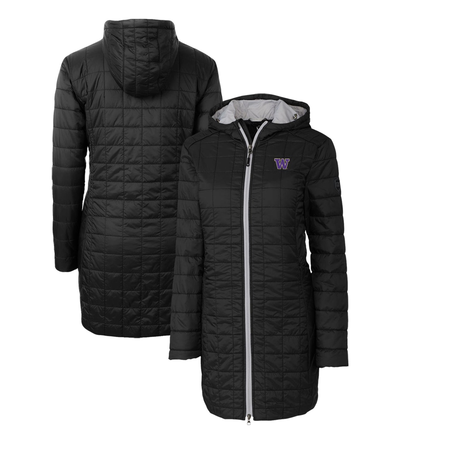 Women's Cutter & Buck Black Washington Huskies Rainier Primaloft Eco Hooded Long Coat