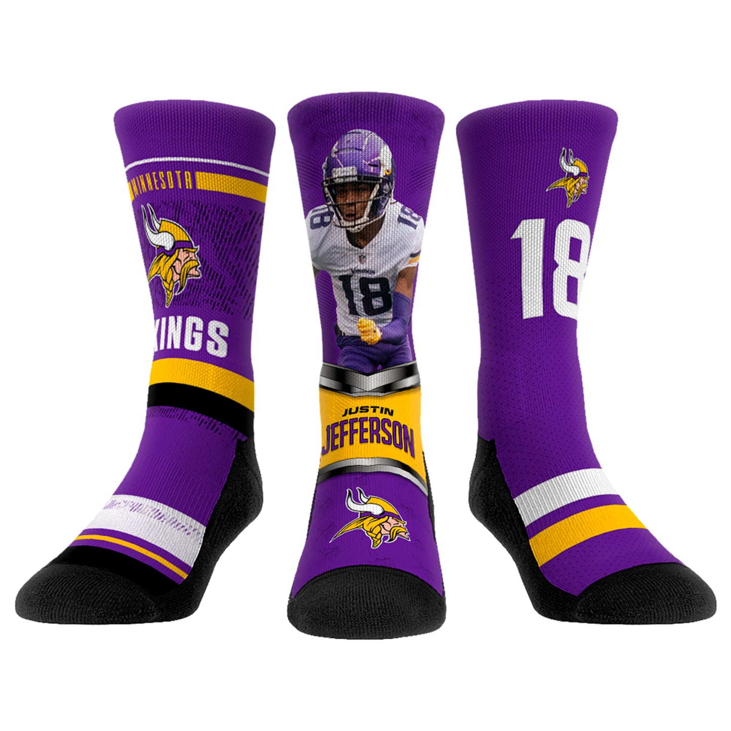 Unisex Rock Em Socks Justin Jefferson Minnesota Vikings Three-Pack Crew Socks Set