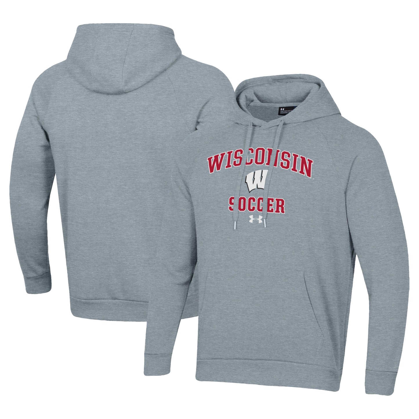 Men's Under Armour Gray Wisconsin Badgers Soccer Arch Over Pullover Hoodie