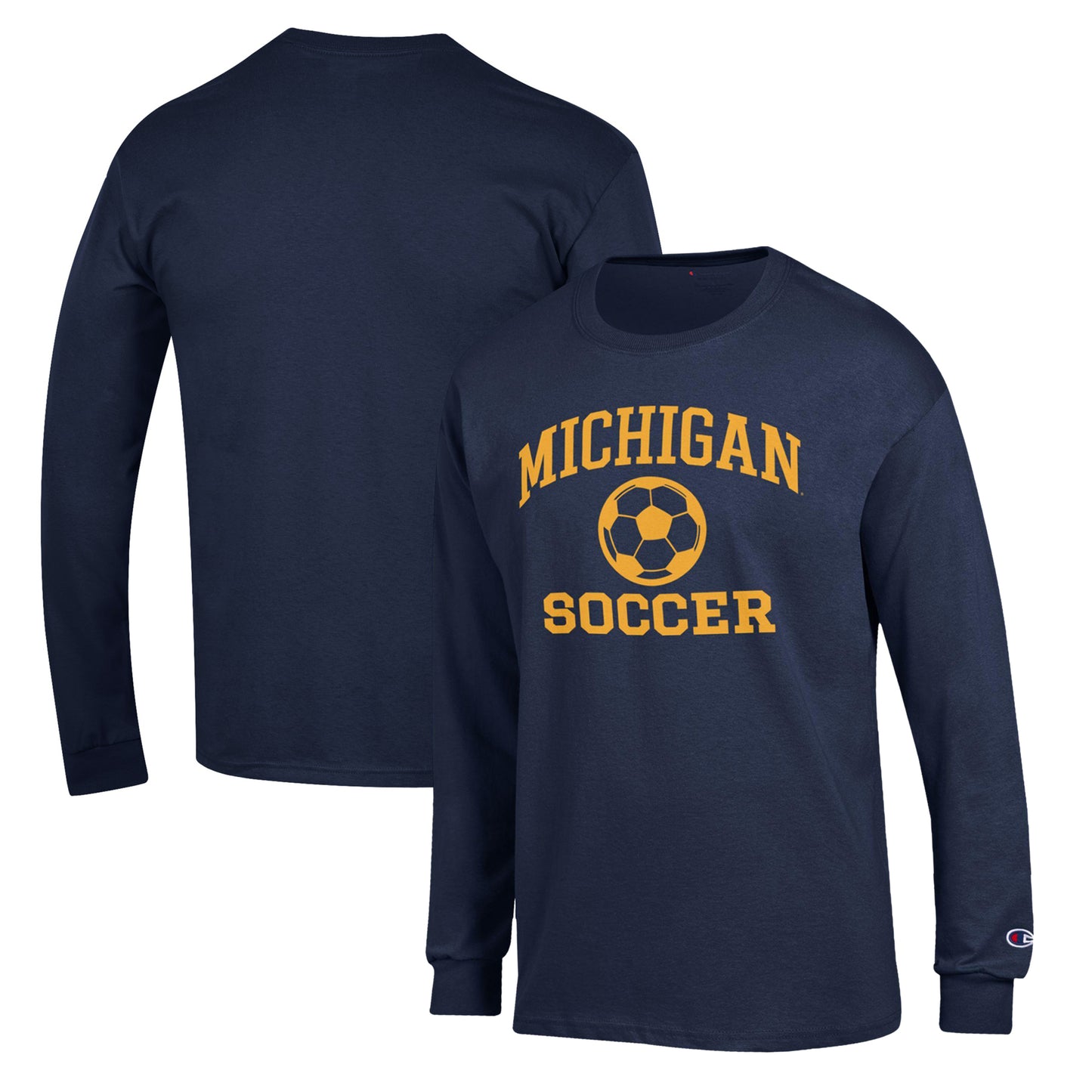 Men's Champion Navy Michigan Wolverines Soccer Icon Long Sleeve T-Shirt