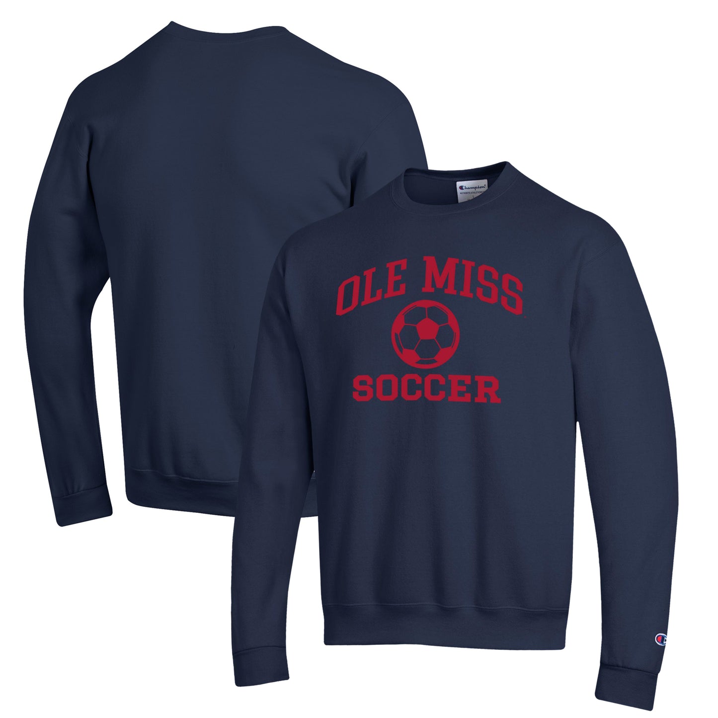 Men's Champion Navy Ole Miss Rebels Soccer Icon Powerblend Pullover Sweatshirt