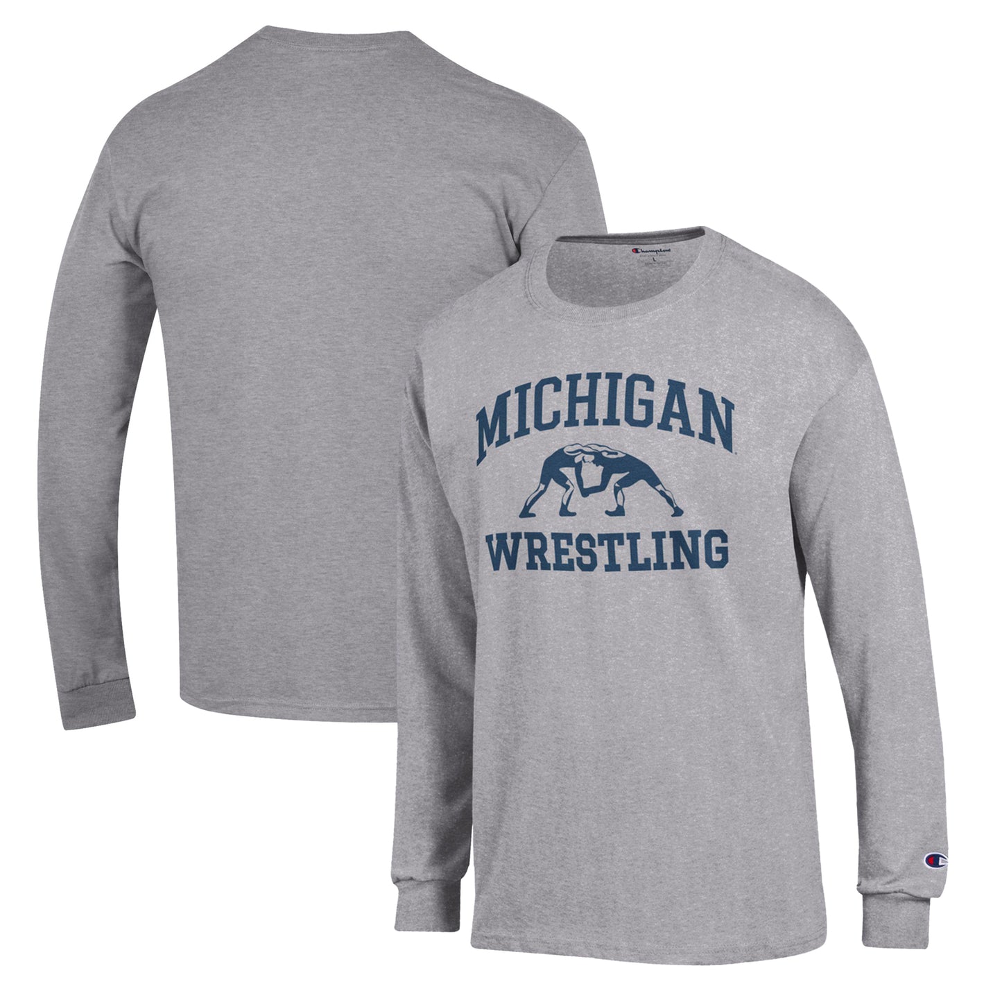 Men's Champion Gray Michigan Wolverines Wrestling Icon Long Sleeve T-Shirt