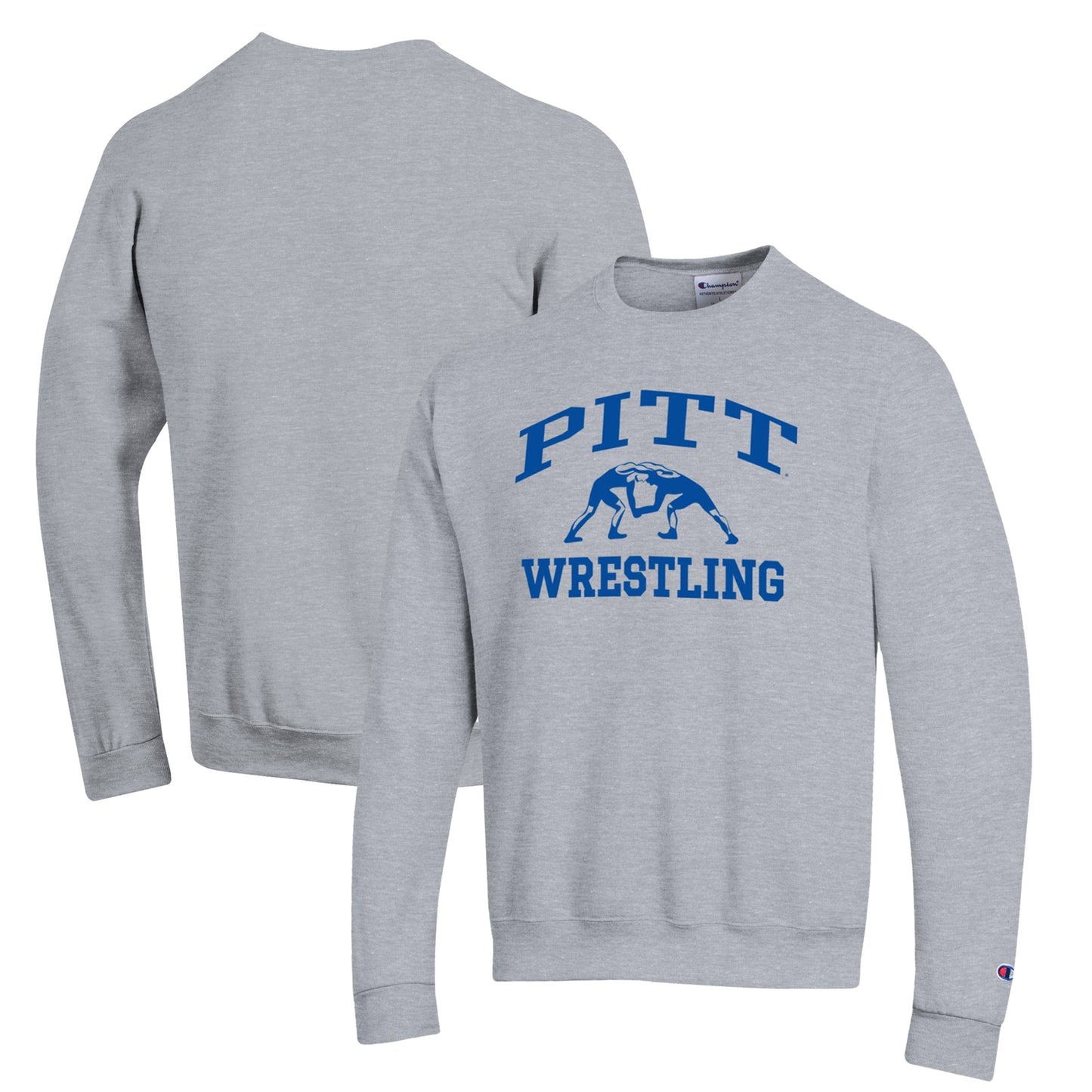 Men's Champion Gray Pitt Panthers Wrestling Icon Powerblend Pullover Sweatshirt