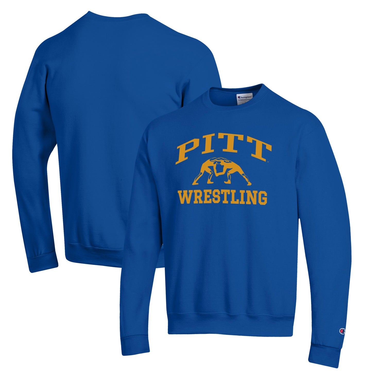 Men's Champion Royal Pitt Panthers Wrestling Icon Powerblend Pullover Sweatshirt