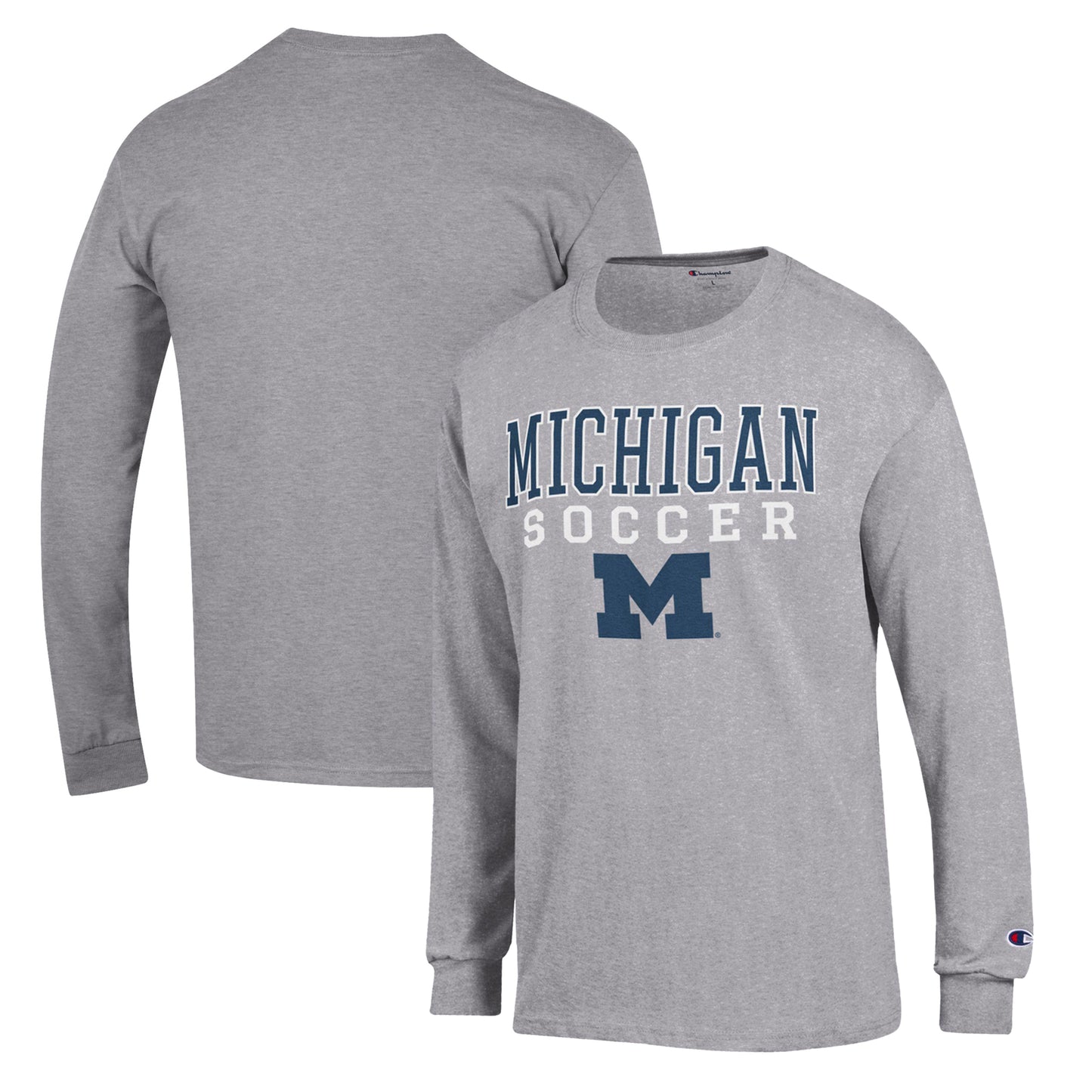 Men's Champion Gray Michigan Wolverines Soccer Stack Logo Long Sleeve T-Shirt