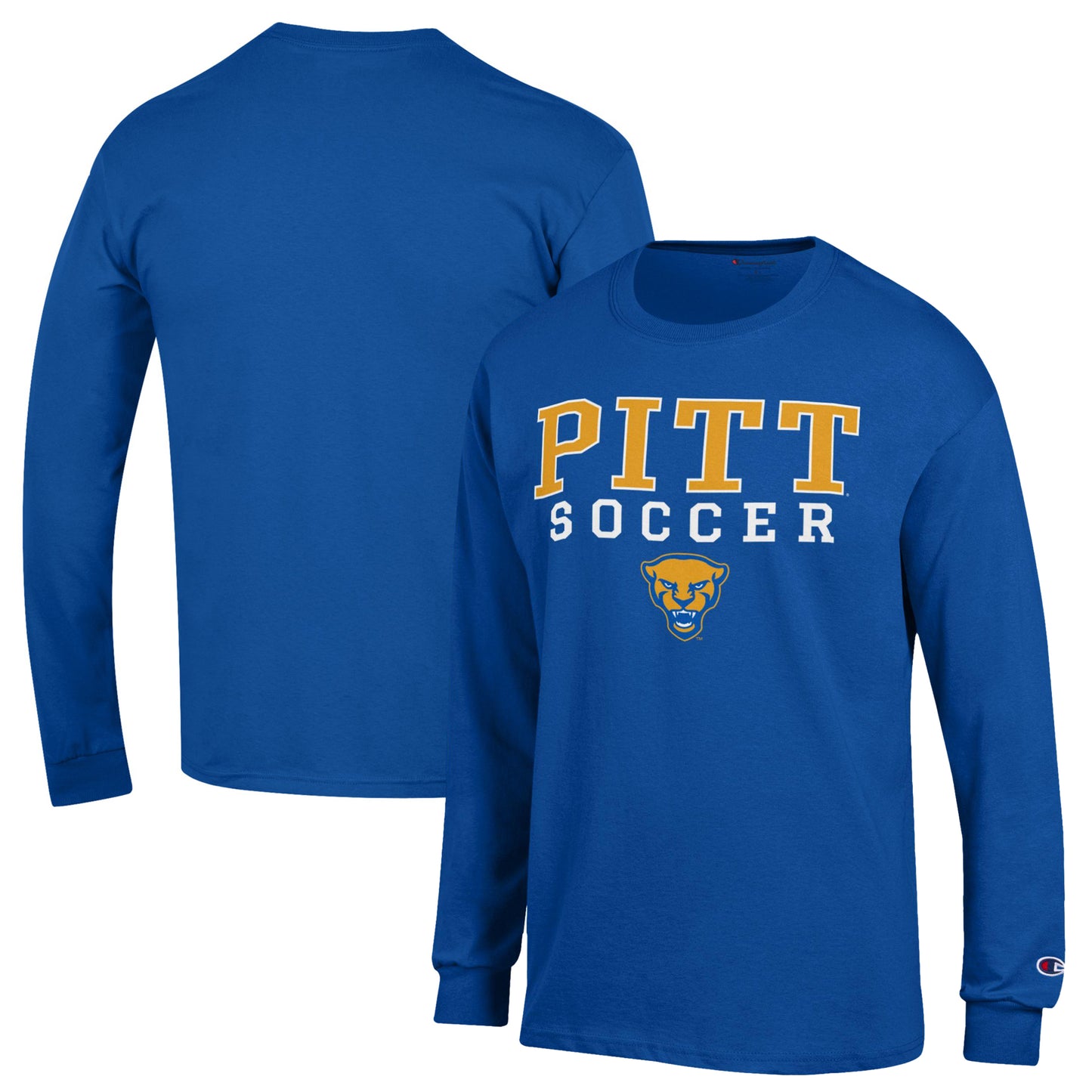 Men's Champion Royal Pitt Panthers Soccer Stack Logo Long Sleeve T-Shirt