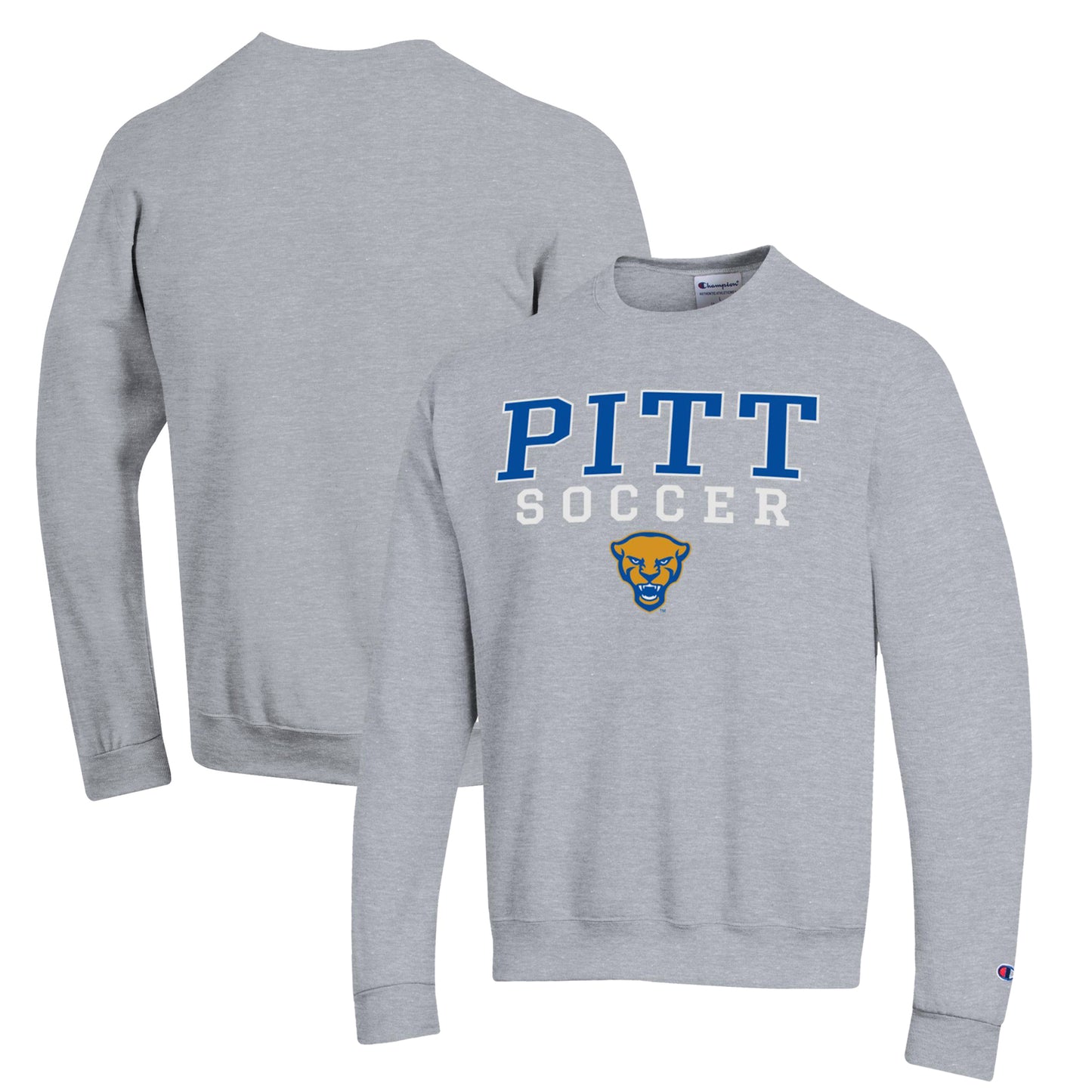 Men's Champion Gray Pitt Panthers Soccer Stack Logo Powerblend Pullover Sweatshirt