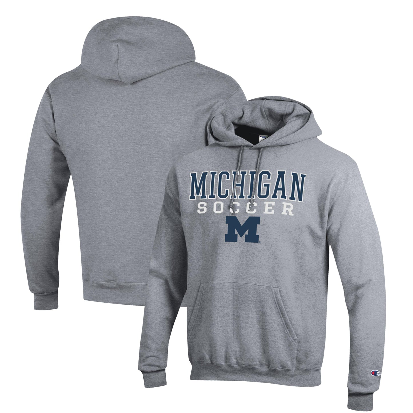 Men's Champion Gray Michigan Wolverines Soccer Stack Logo Powerblend Pullover Hoodie