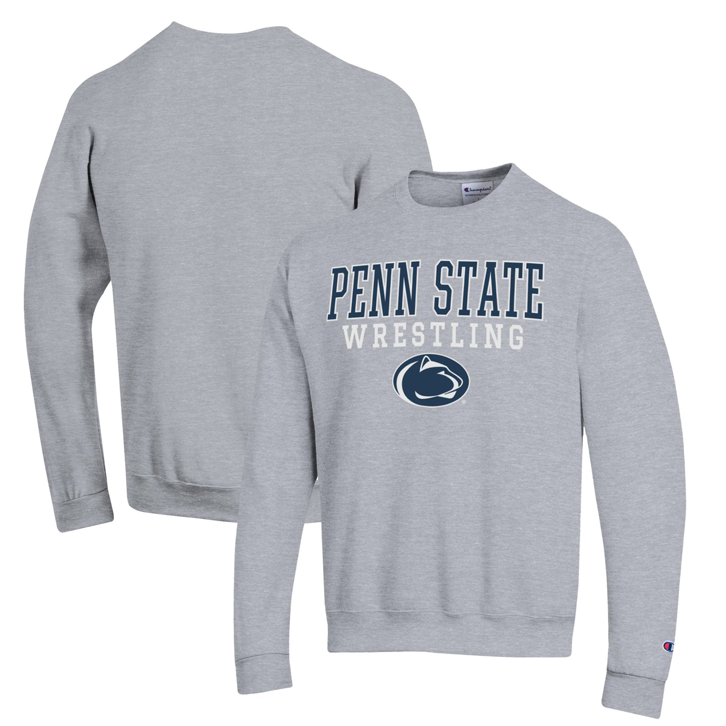 Men's Champion Gray Penn State Nittany Lions Wrestling Stack Powerblend Pullover Sweatshirt