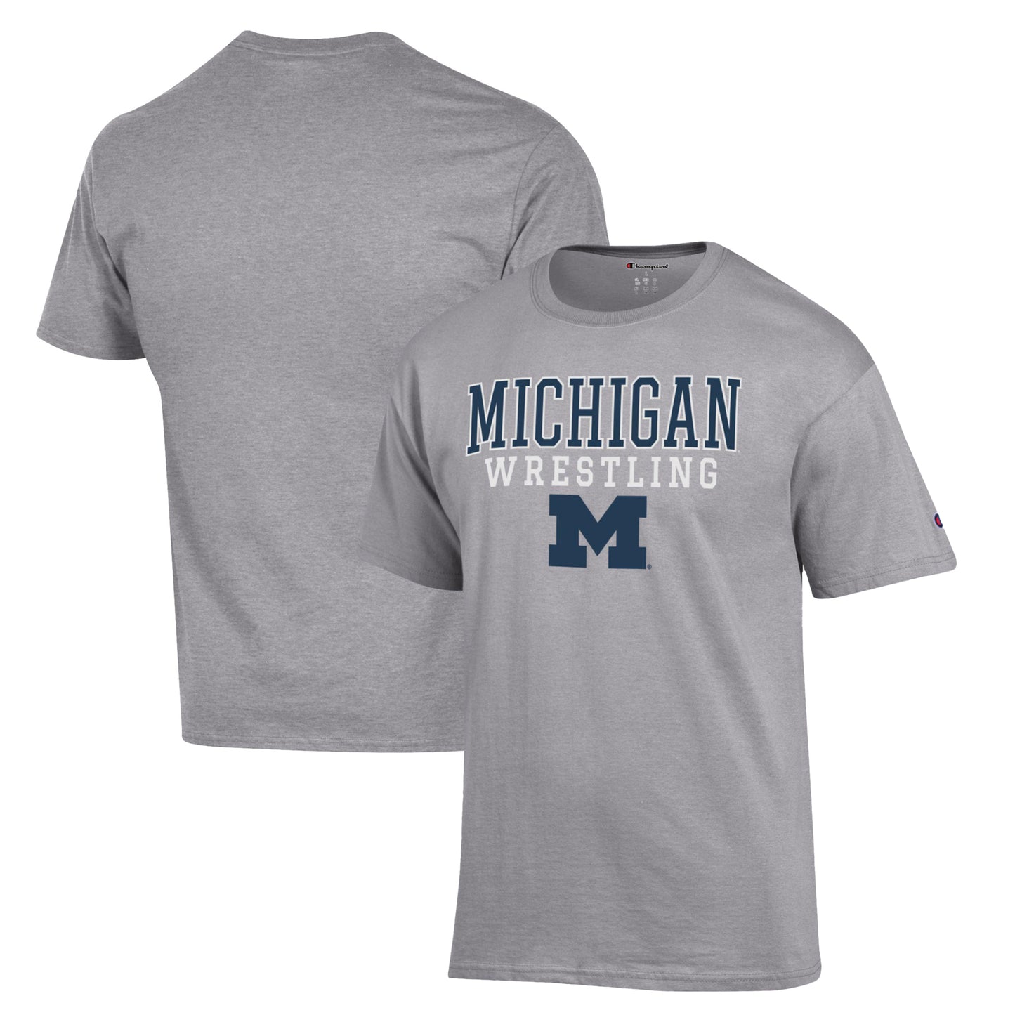 Men's Champion Gray Michigan Wolverines Wrestling Stack Logo T-Shirt