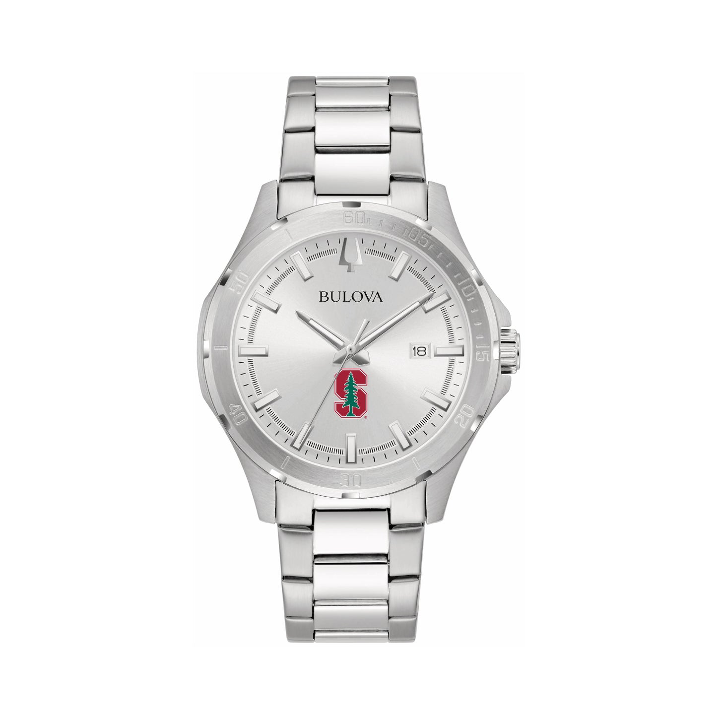 Bulova Silver Stanford Cardinal Stainless Steel Classic Sport Watch