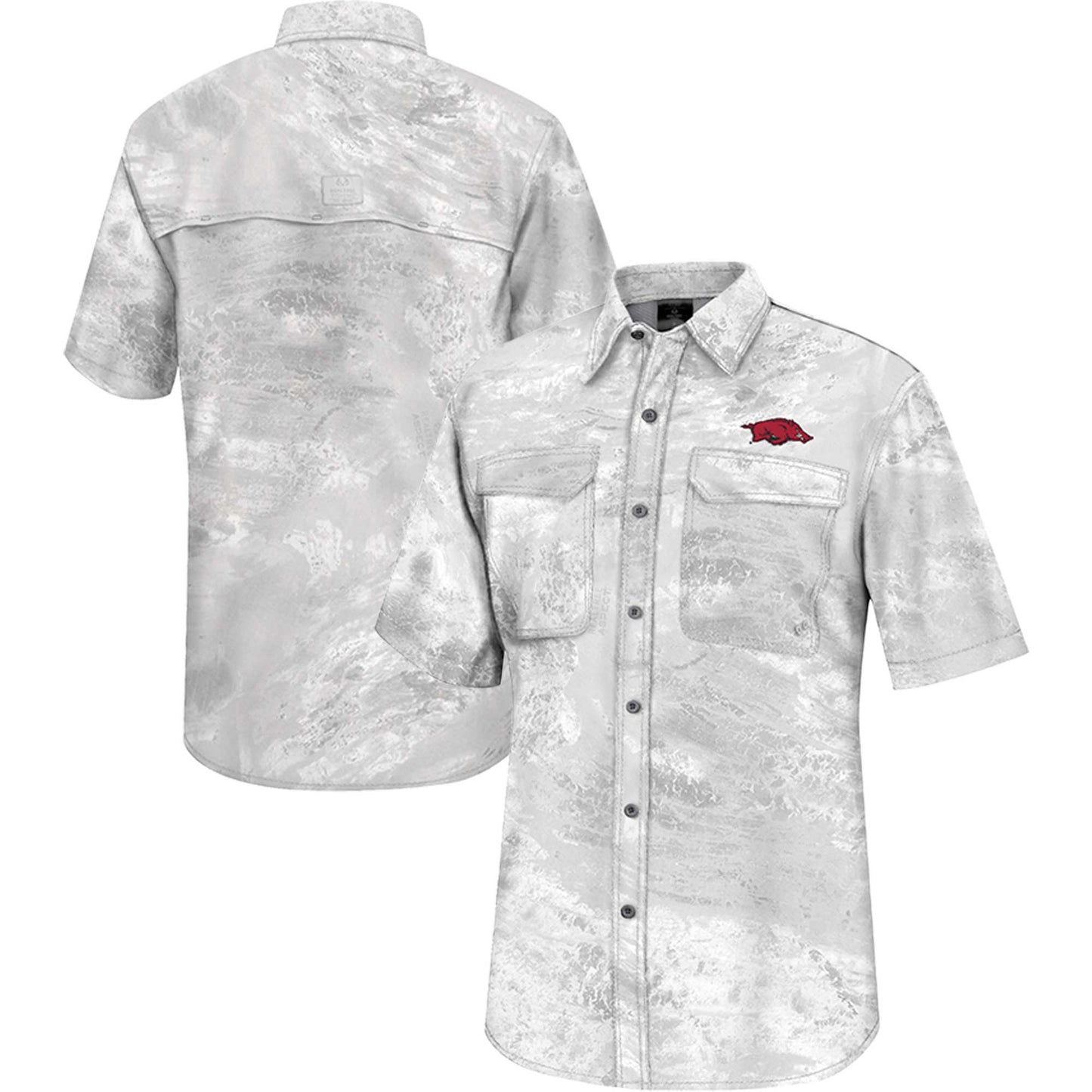 Men's Colosseum White Arkansas Razorbacks Realtree Aspect Charter Full-Button Fishing Shirt