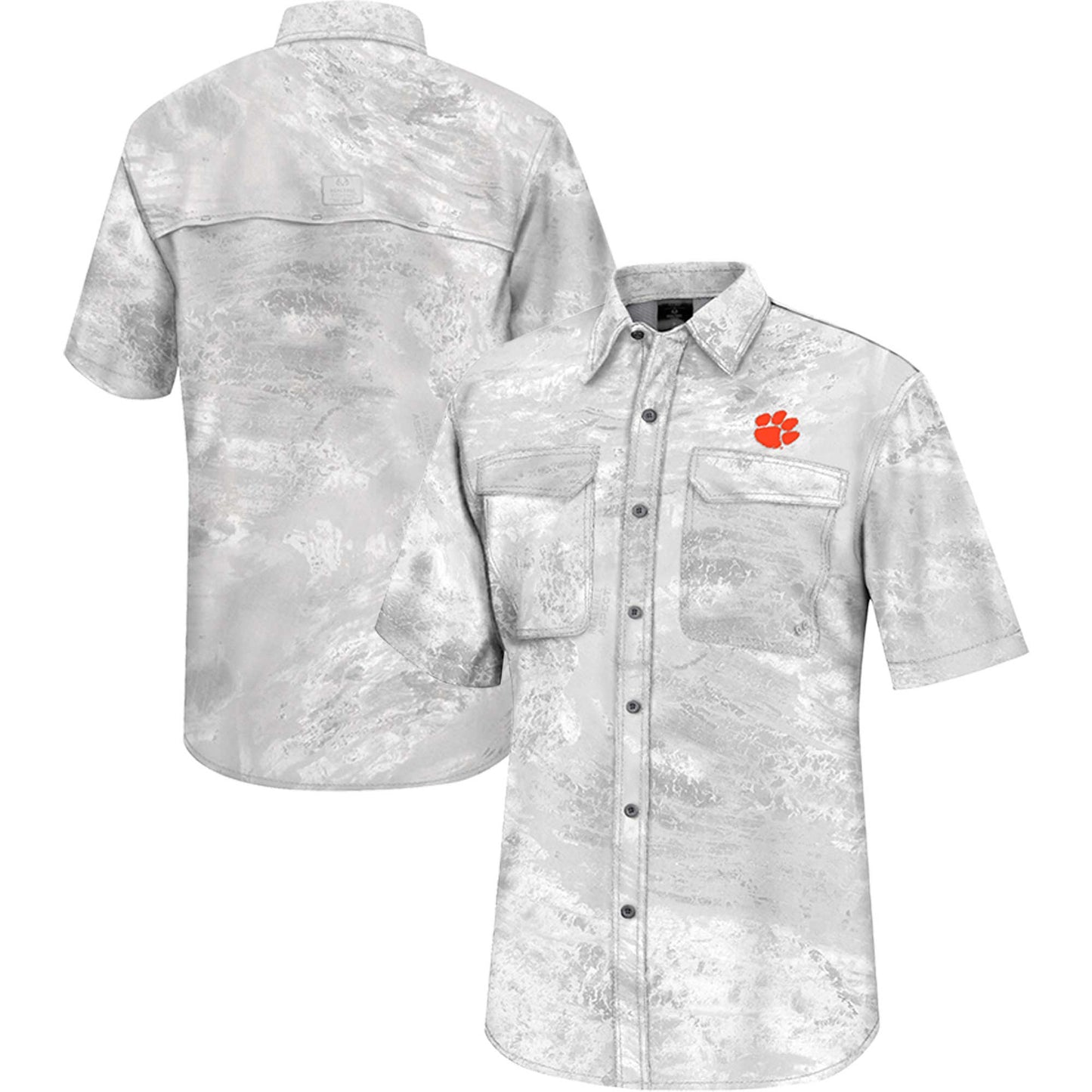 Men's Colosseum White Clemson Tigers Realtree Aspect Charter Full-Button Fishing Shirt