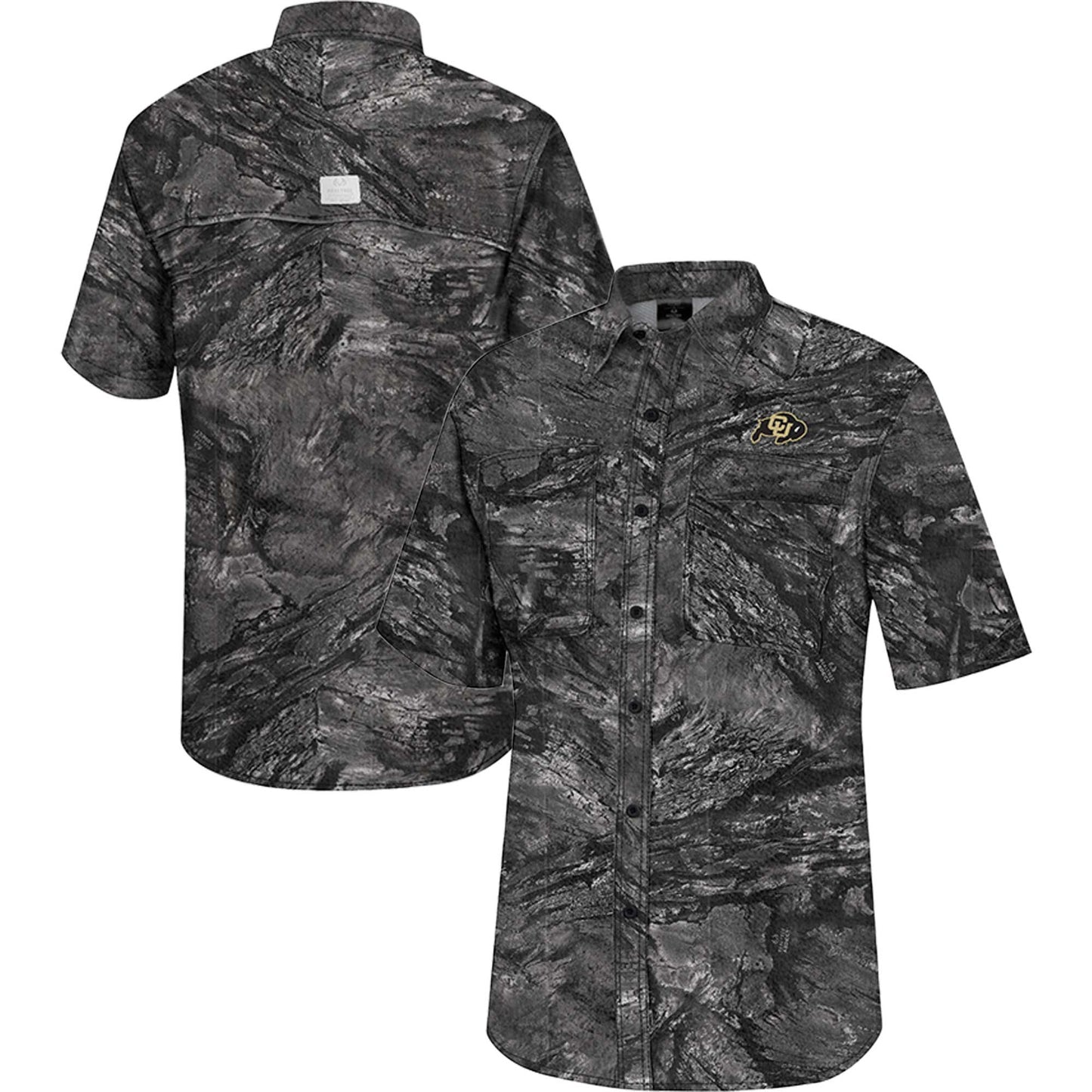 Men's Colosseum Charcoal Colorado Buffaloes Realtree Aspect Charter Full-Button Fishing Shirt