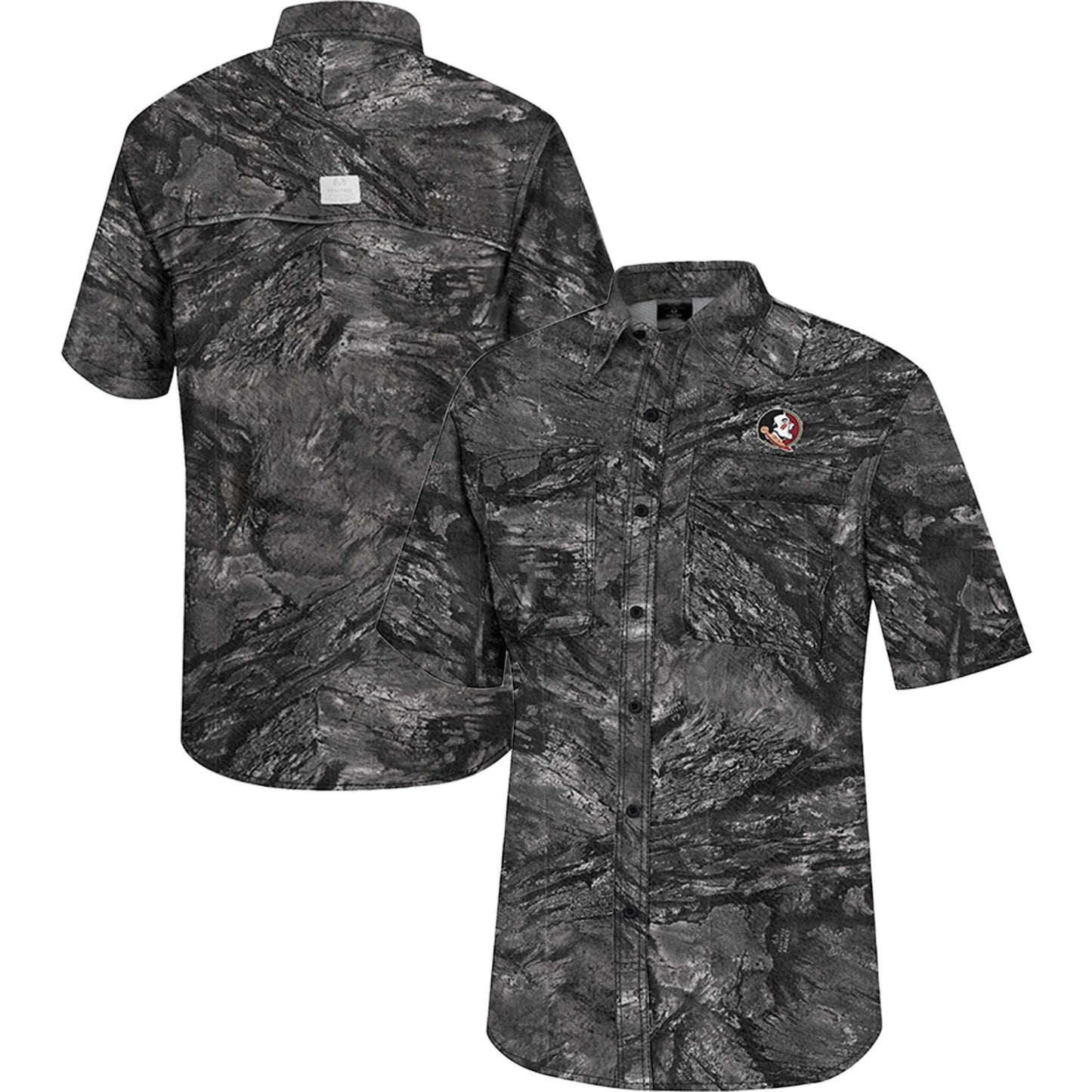 Men's Colosseum Charcoal Florida State Seminoles Realtree Aspect Charter Full-Button Fishing Shirt