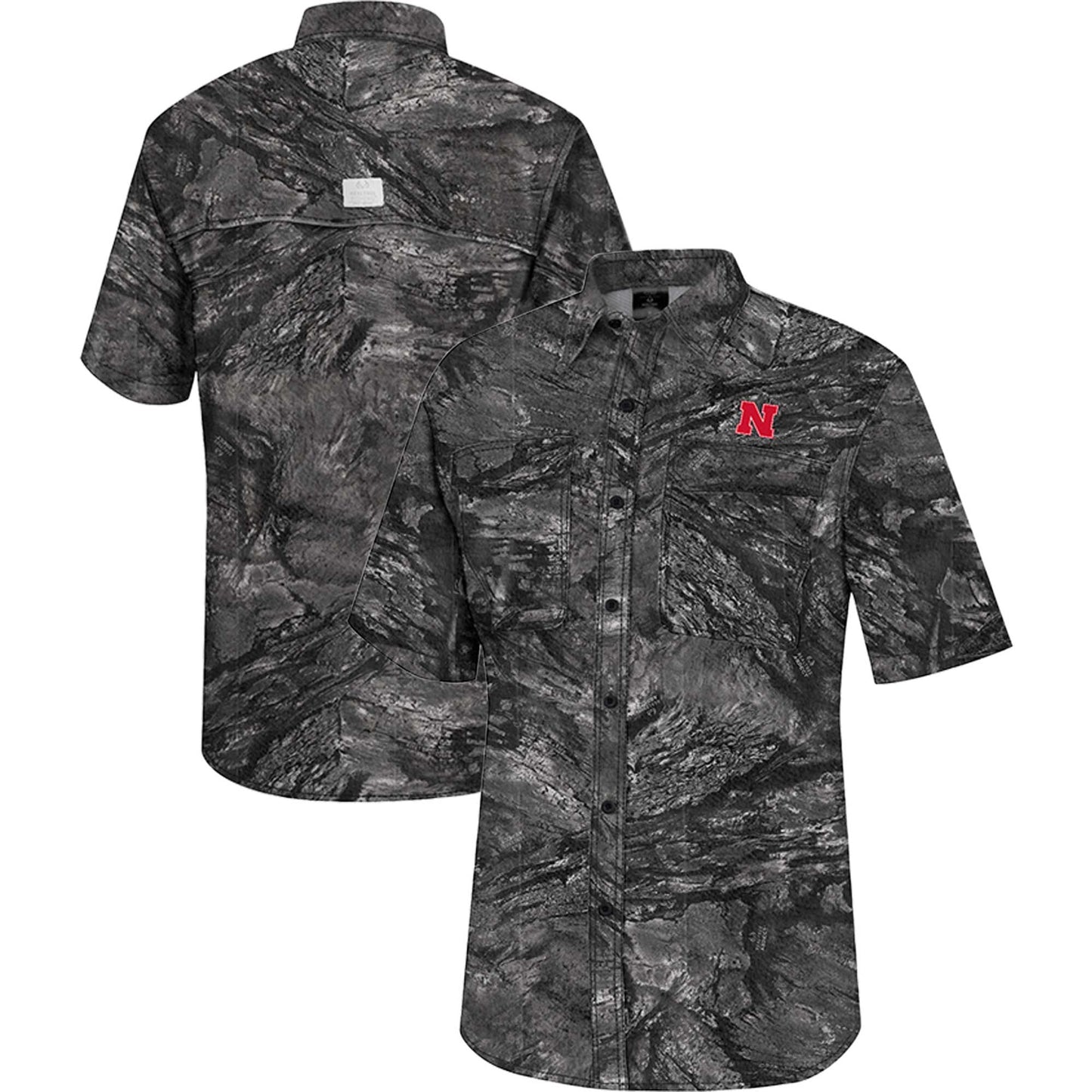 Men's Colosseum Charcoal Nebraska Huskers Realtree Aspect Charter Full-Button Fishing Shirt