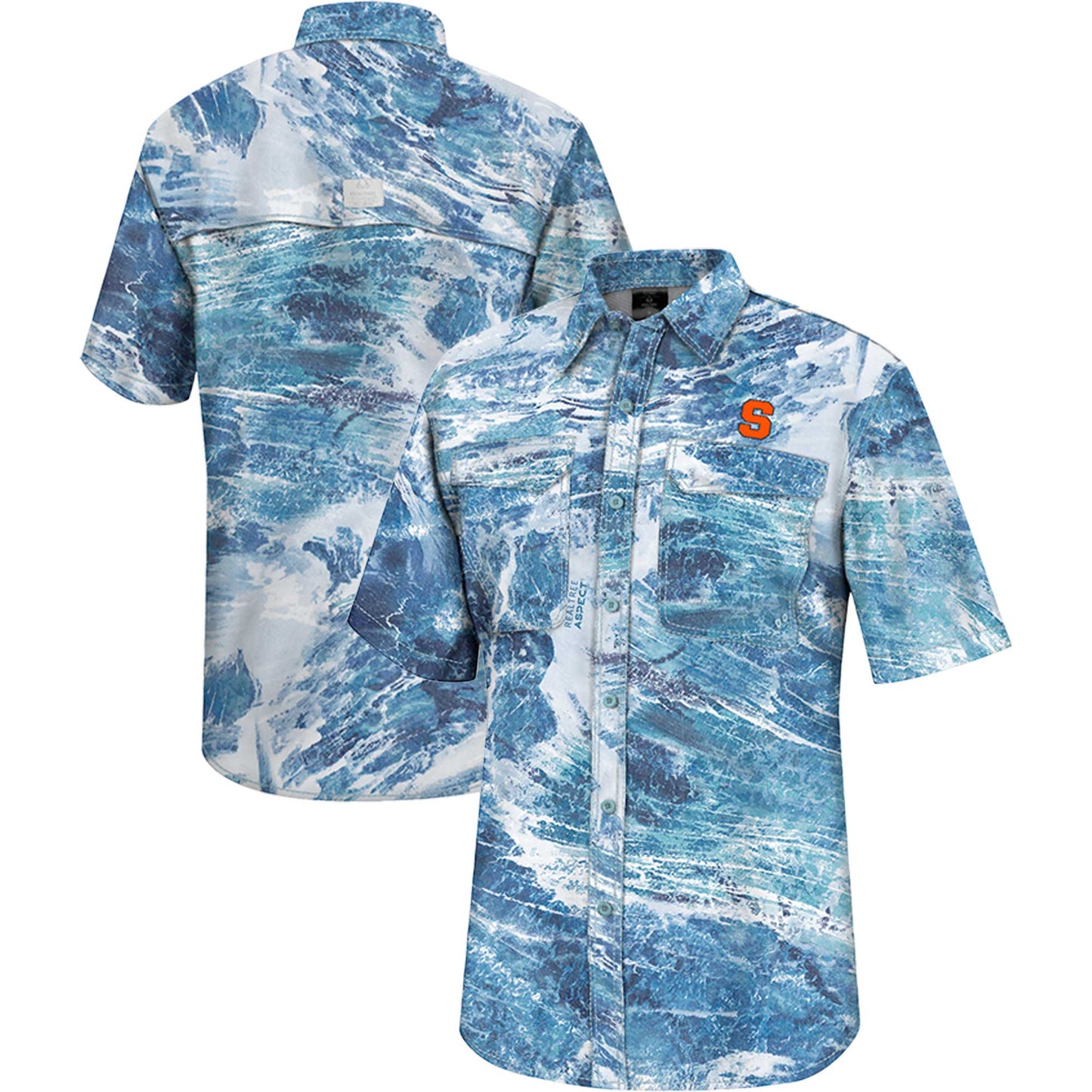 Men's Colosseum Blue Syracuse Orange Realtree Aspect Charter Full-Button Fishing Shirt