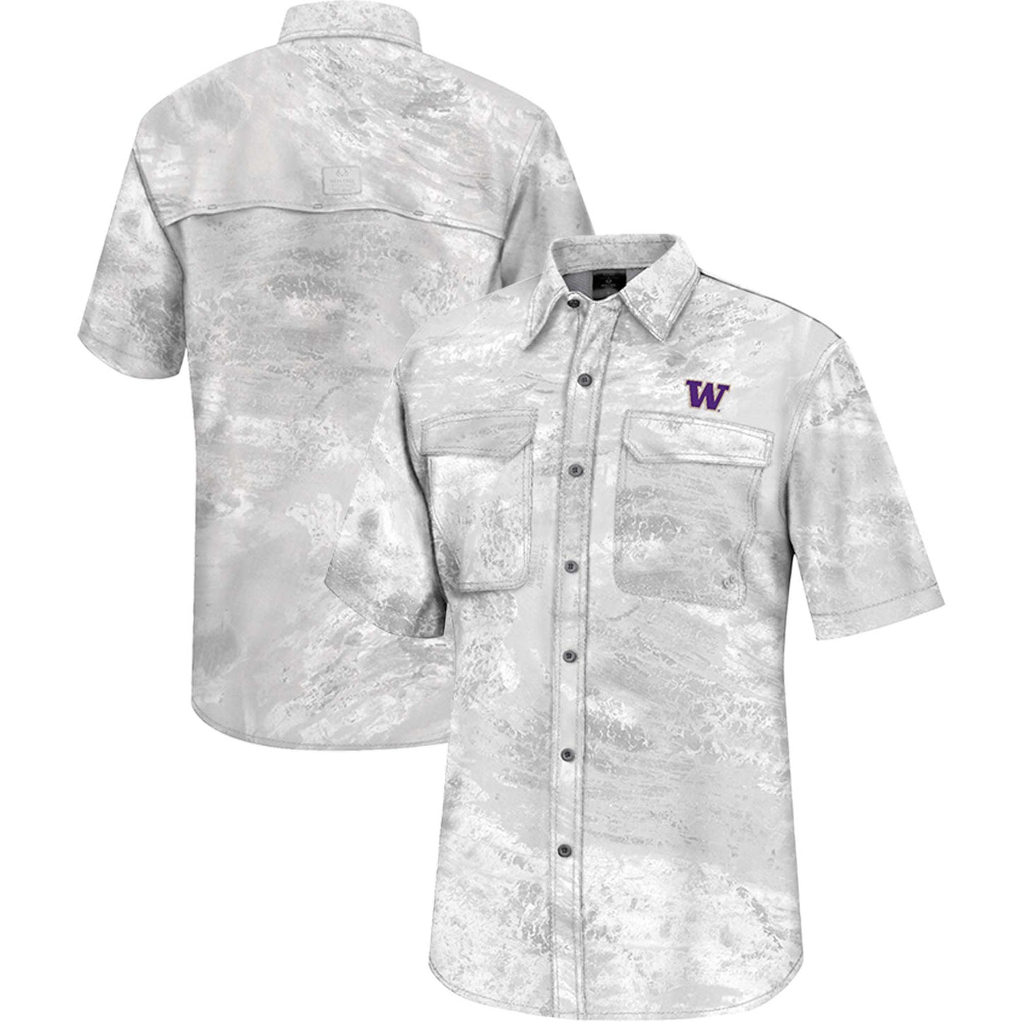 Men's Colosseum White Washington Huskies Realtree Aspect Charter Full-Button Fishing Shirt