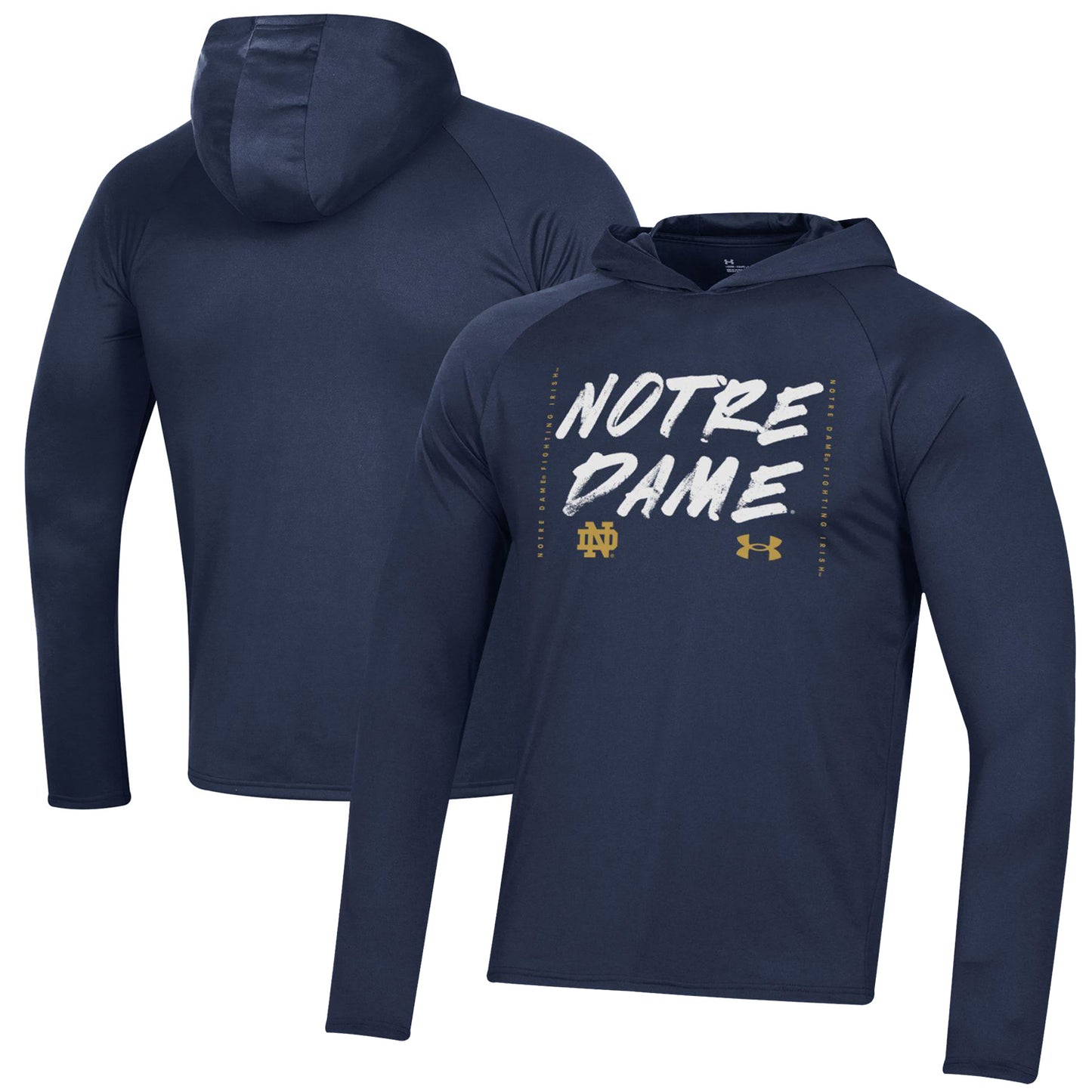 Under Armour Navy Notre Dame Fighting Irish 2023 On Court Bench Shooting Long Sleeve Hoodie T-Shirt