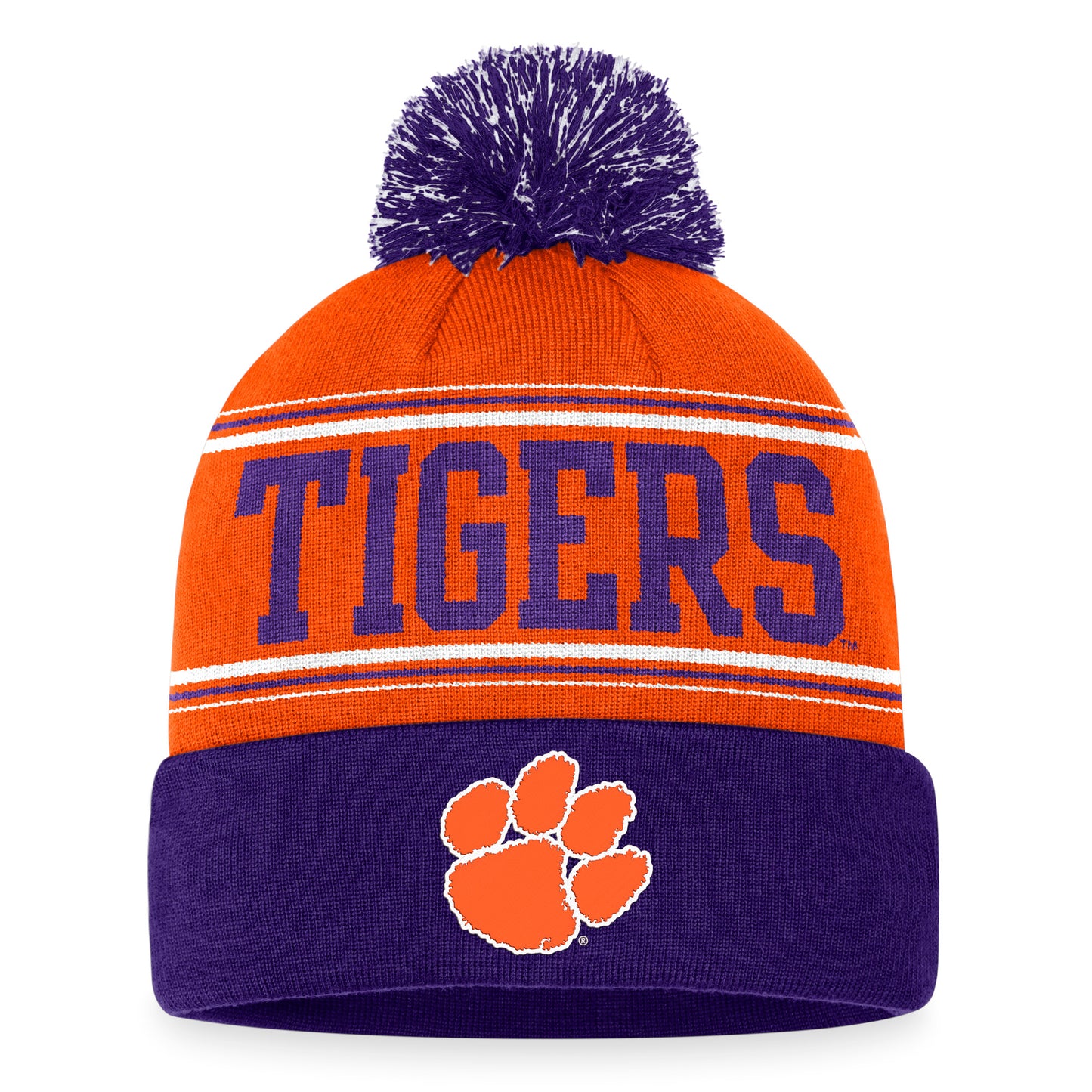 Men's Top of the World Orange Clemson Tigers Draft Cuffed Knit Hat with Pom