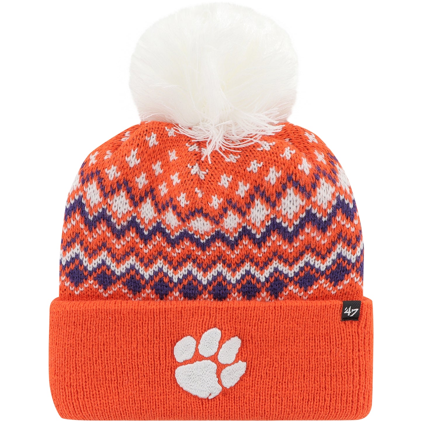 Women's '47 Orange Clemson Tigers Elsa Cuffed Knit Hat with Pom