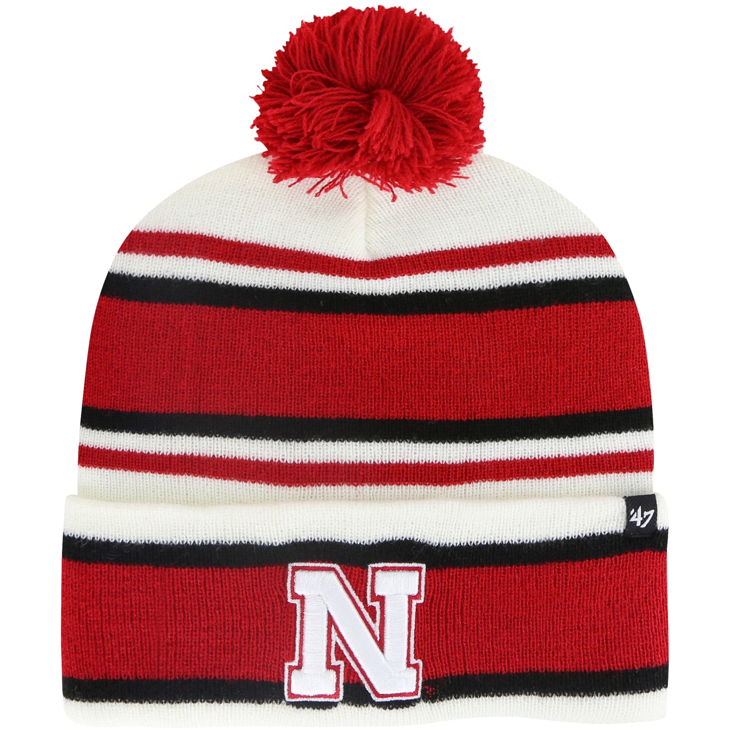Youth '47 White Nebraska Huskers Stripling Cuffed Knit Hat with Pom