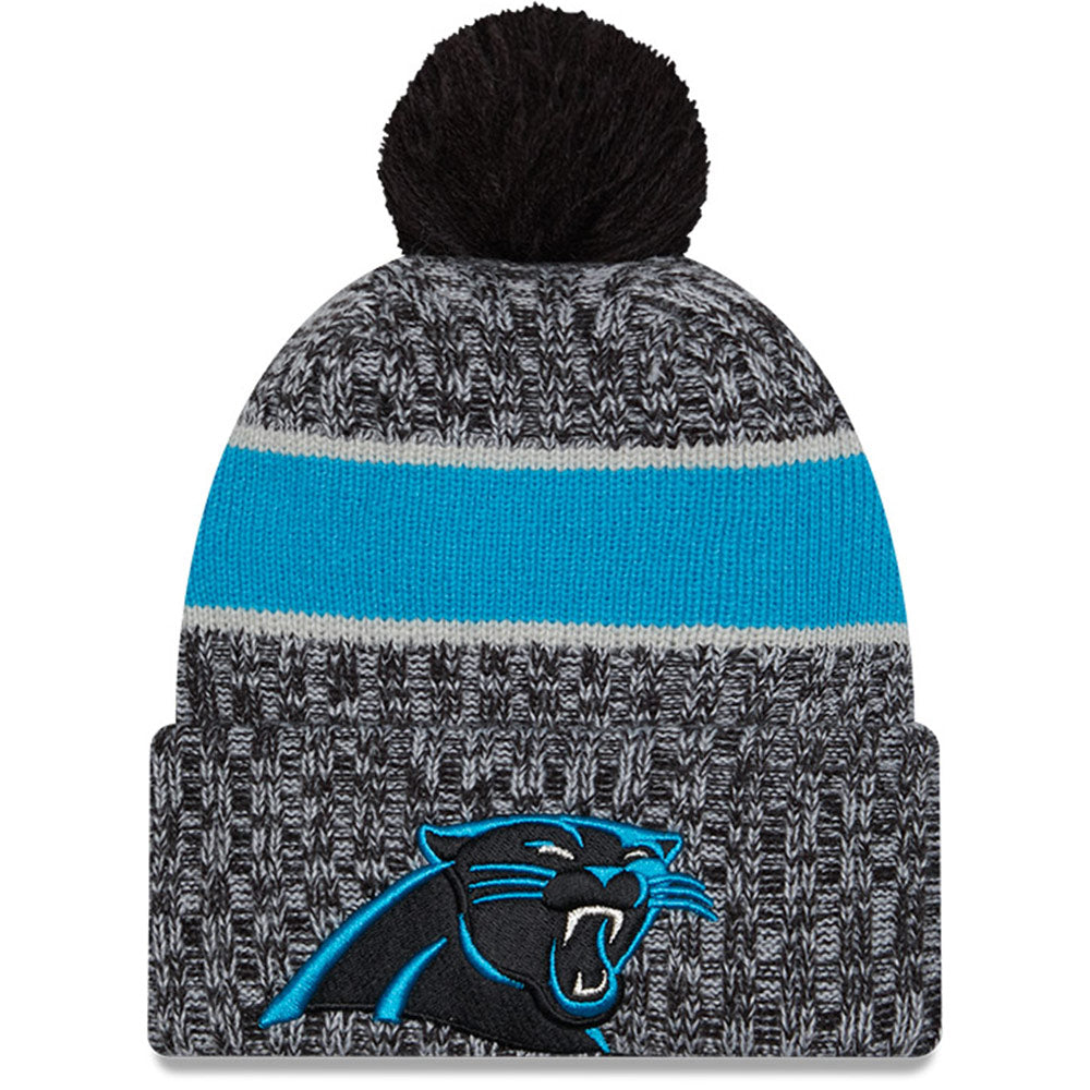 Men's New Era Black Carolina Panthers 2023 Sideline Cuffed Knit Hat With Pom