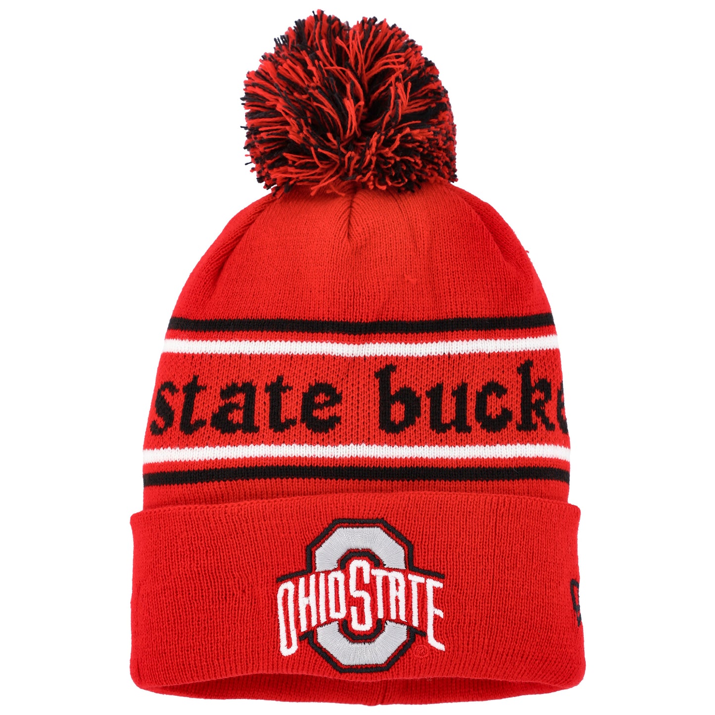Youth New Era Scarlet Ohio State Buckeyes Marquee Cuffed Knit Hat with Pom
