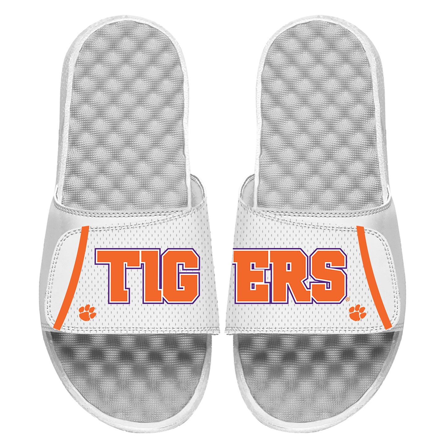 Youth ISlide White Clemson Tigers Basketball Jersey Pack Slide Sandals