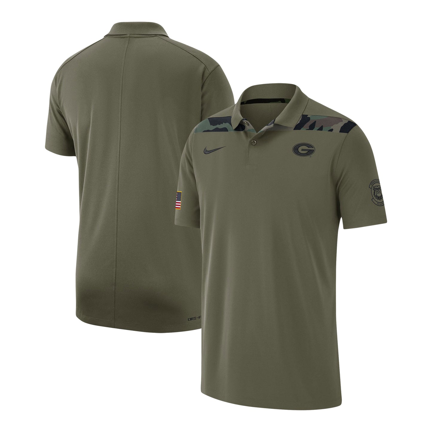Men's Nike Olive Georgia Bulldogs 2023 Sideline Coaches Military Pack Performance Polo