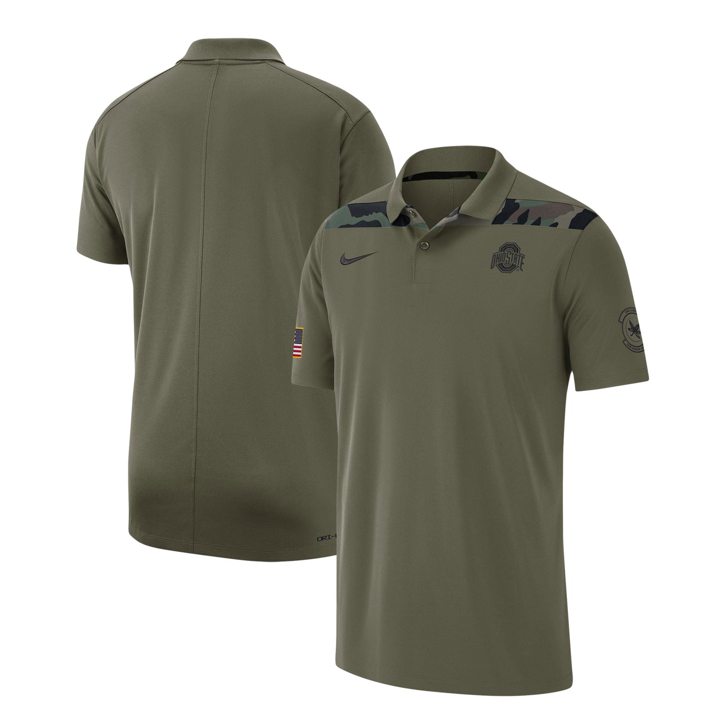 Men's Nike Olive Ohio State Buckeyes 2023 Sideline Coaches Military Pack Performance Polo