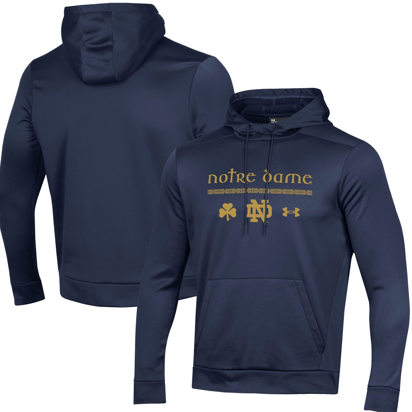 Men's Under Armour Navy Notre Dame Fighting Irish 2023 Aer Lingus College Football Classic Wordmark Fleece Pullover Hoodie