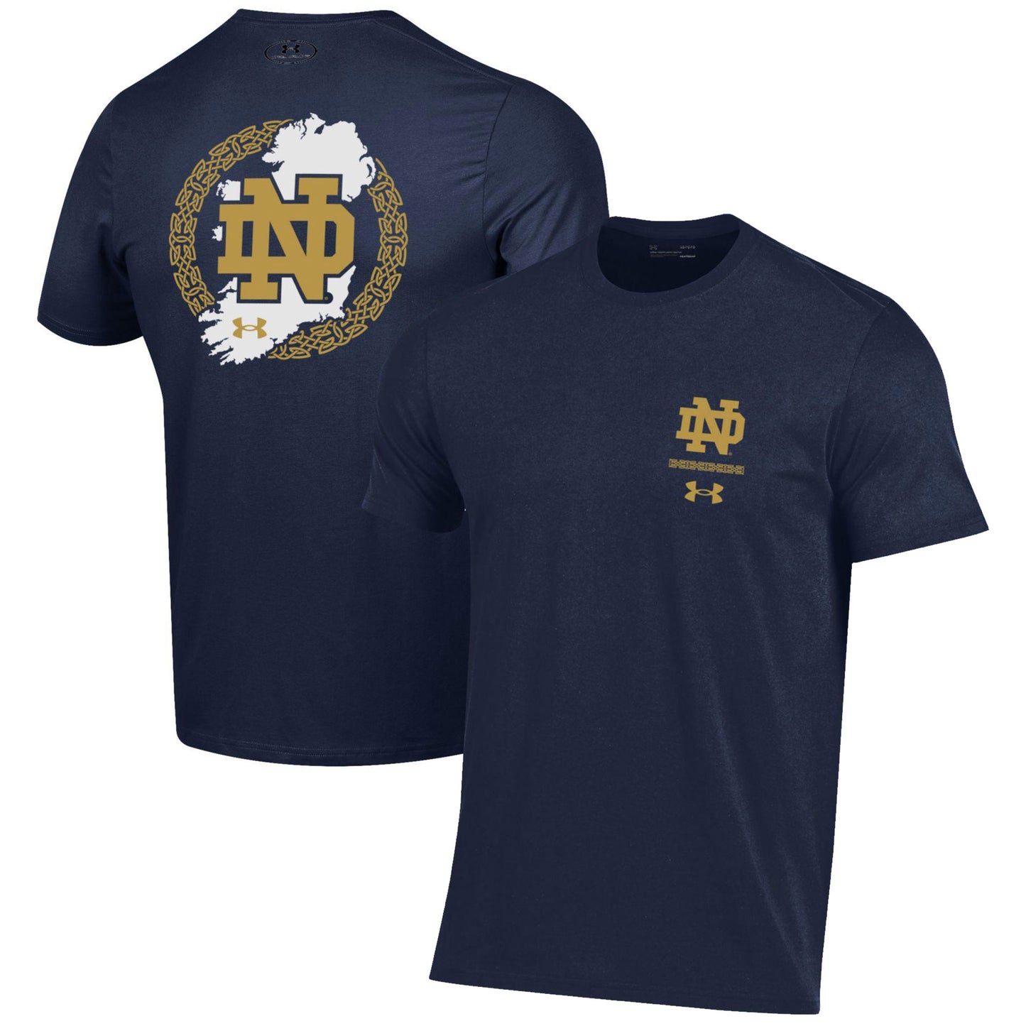 Men's Under Armour Navy Notre Dame Fighting Irish 2023 Aer Lingus College Football Classic Map Performance Cotton T-Shirt
