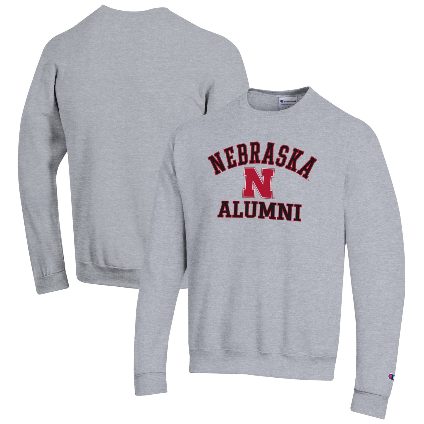 Men's Champion Gray Nebraska Huskers Alumni Logo Arch Pullover Sweatshirt