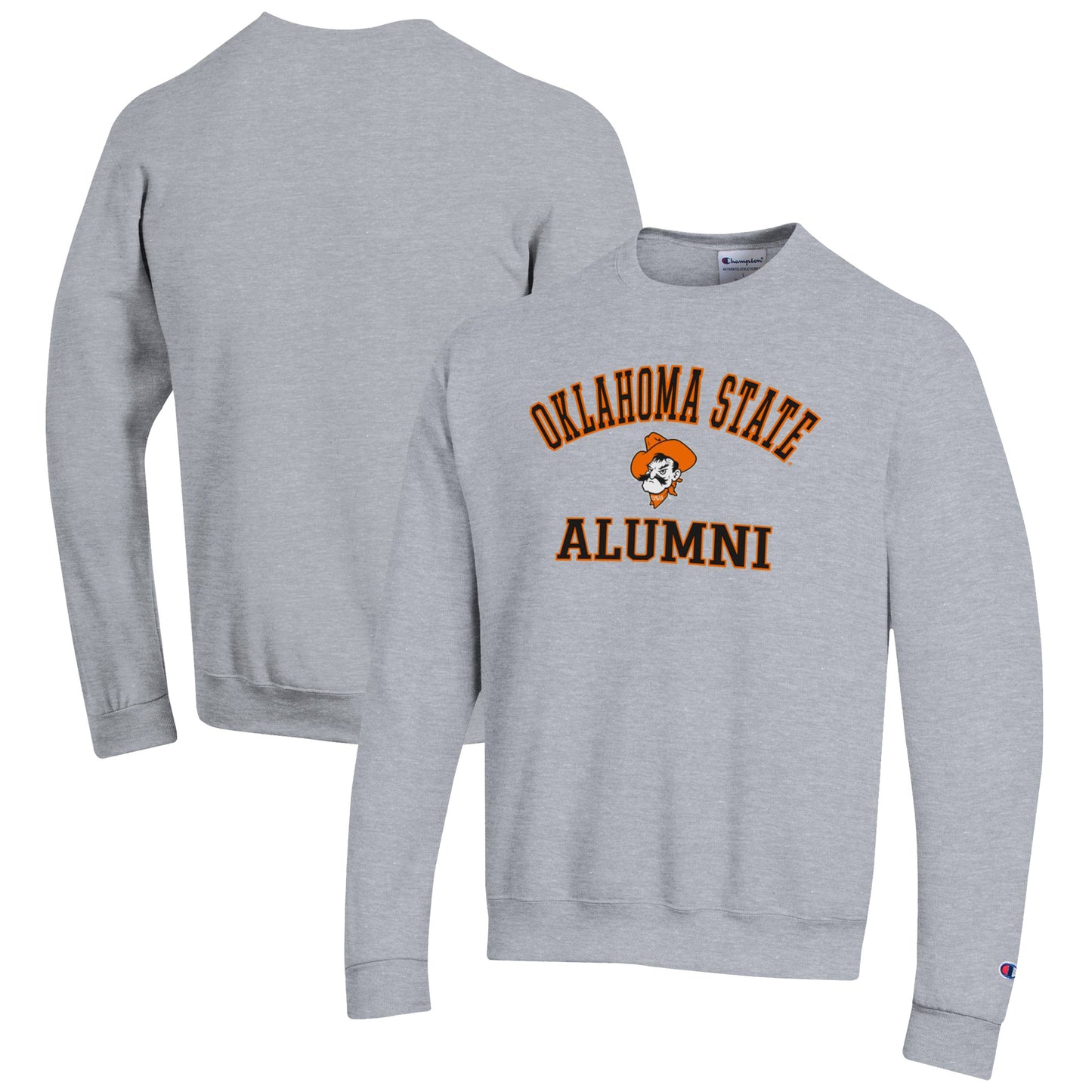 Men's Champion Gray Oklahoma State Cowboys Alumni Logo Arch Pullover Sweatshirt