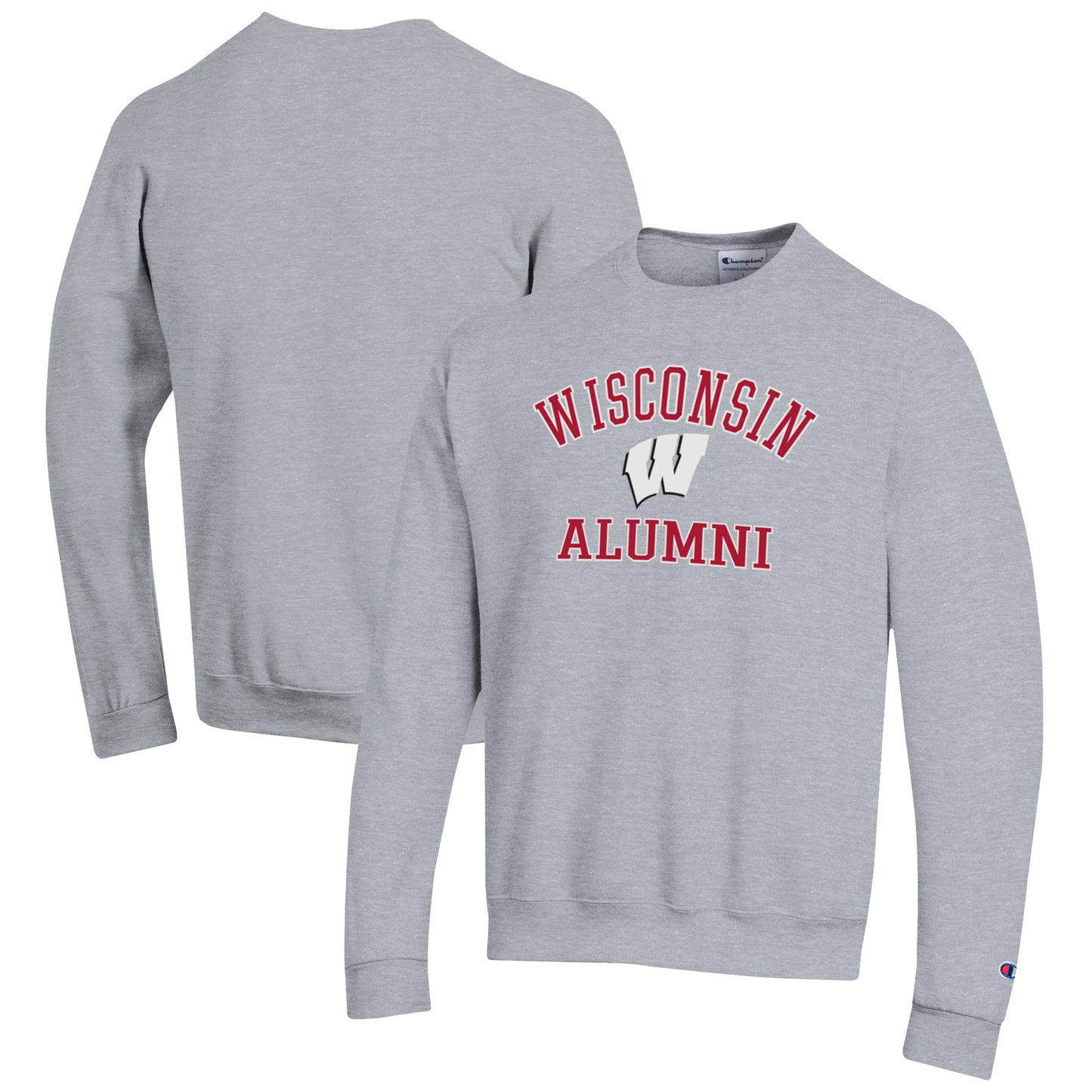 Men's Champion Gray Wisconsin Badgers Alumni Logo Arch Pullover Sweatshirt