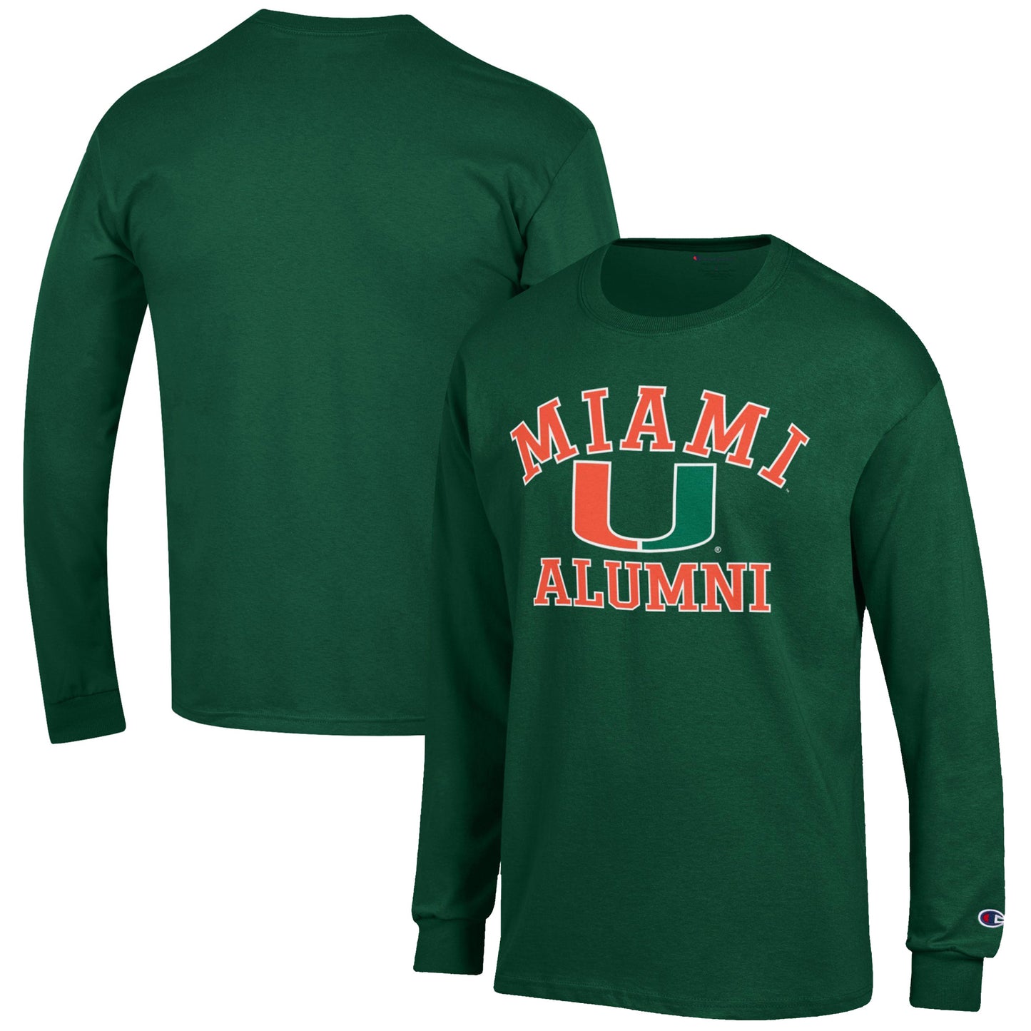 Men's Champion Green Miami Hurricanes Alumni Logo Long Sleeve T-Shirt